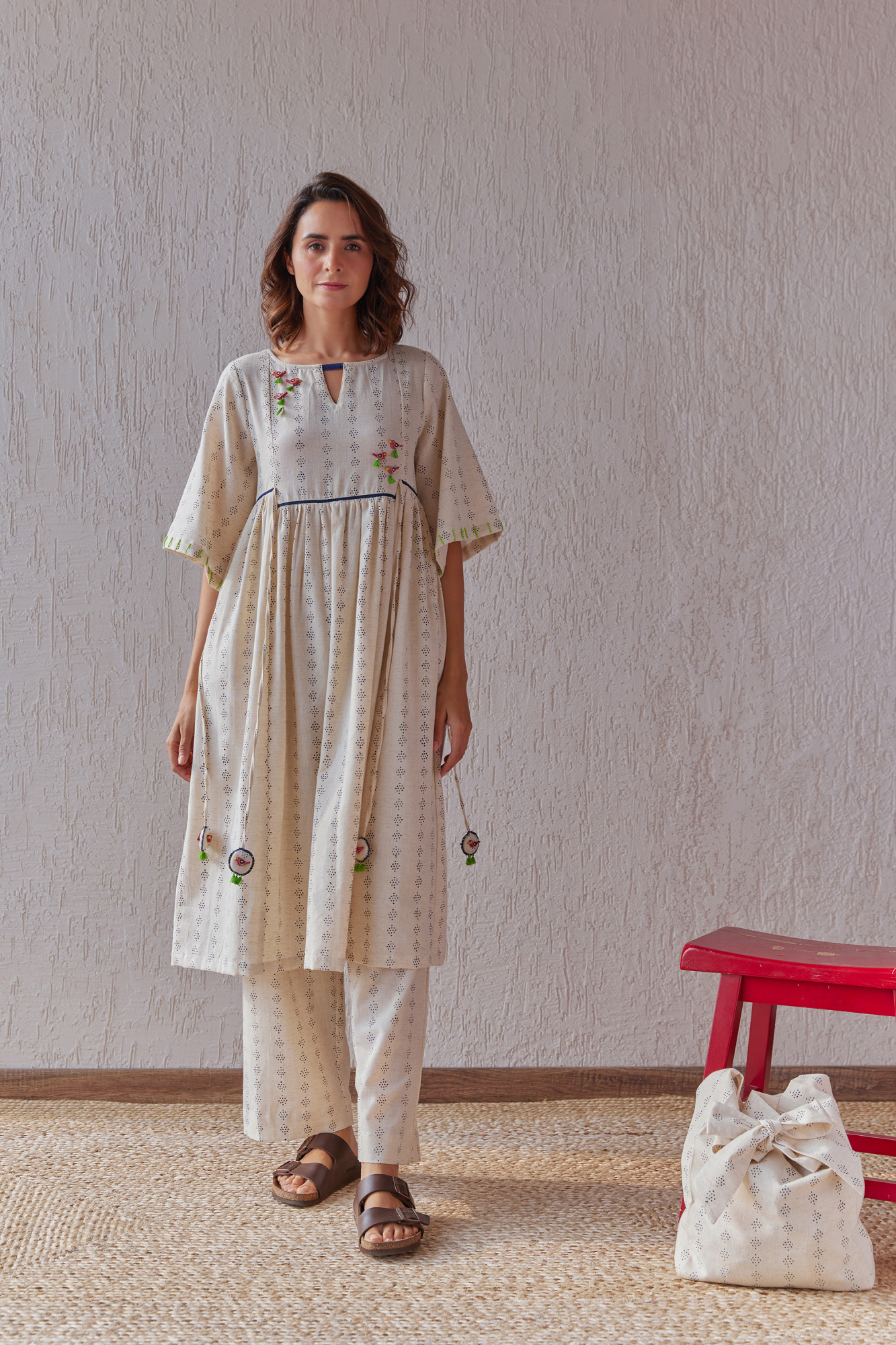Avian Cotton Flax Block Printed Tunic Set
