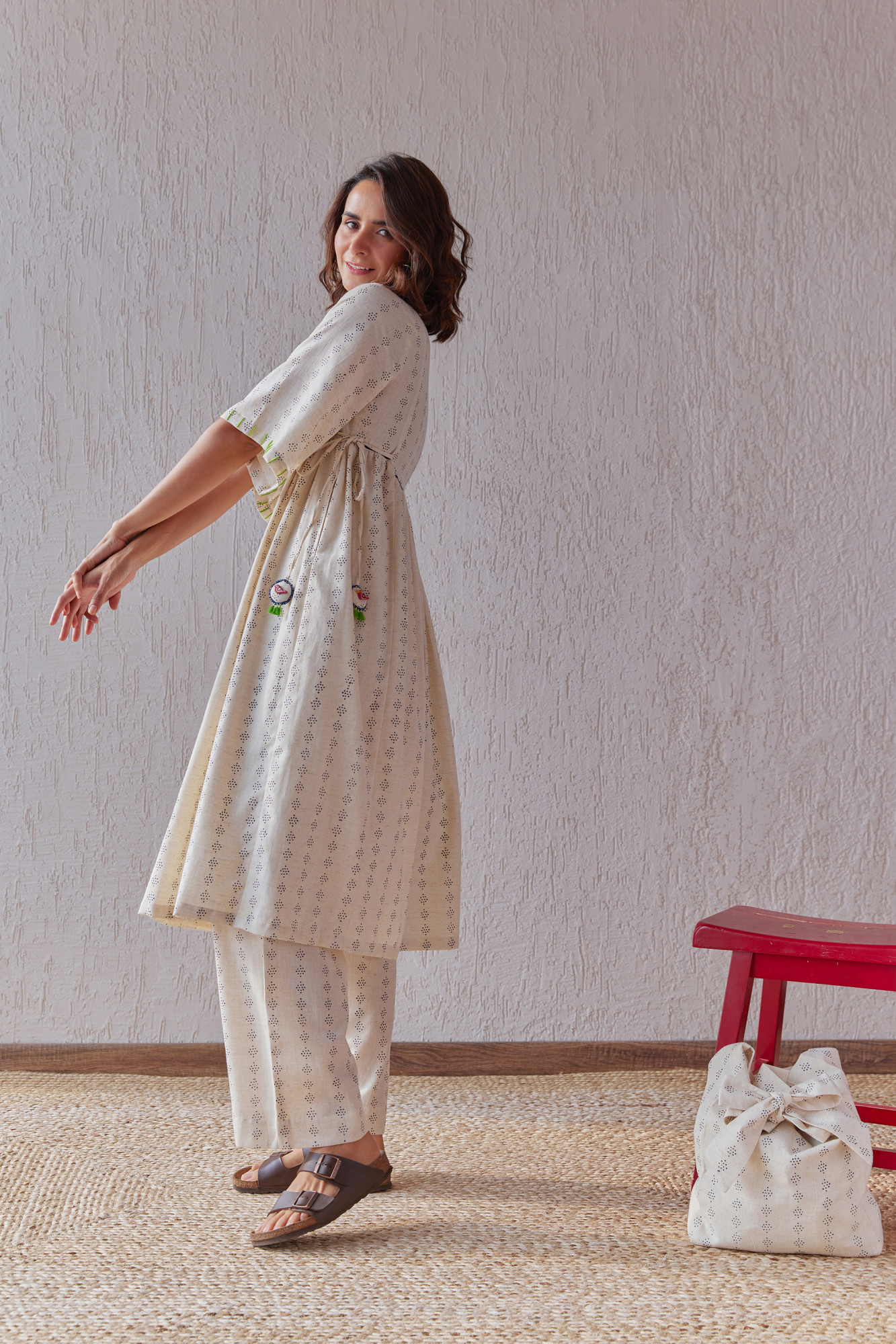 Avian Cotton Flax Block Printed Tunic Set