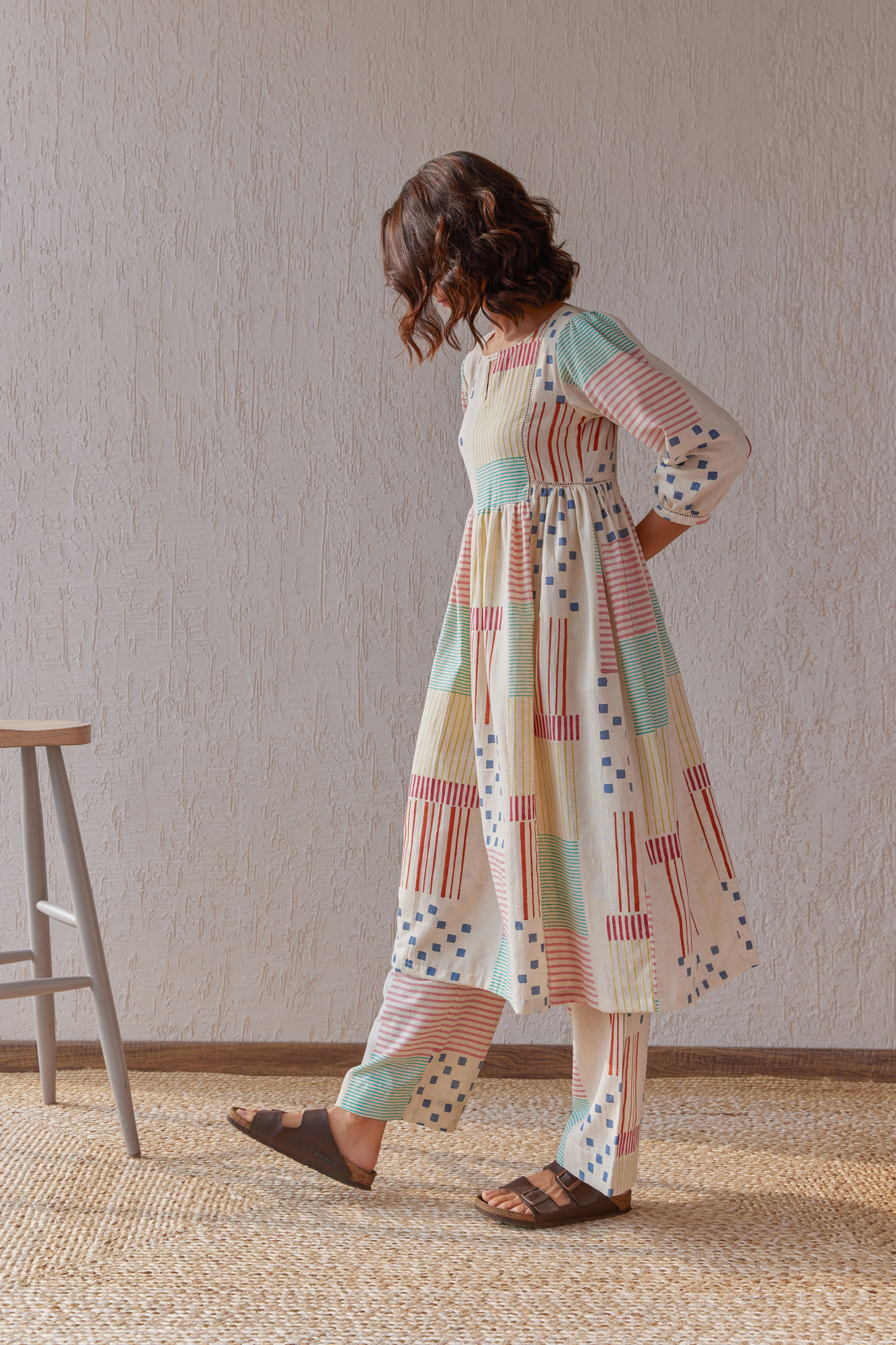 Potpourrie Cotton Flax Block Printed Tunic Set