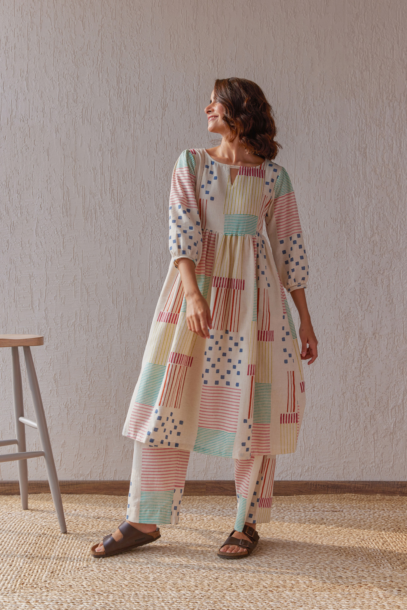 Potpourrie Cotton Flax Block Printed Tunic Set