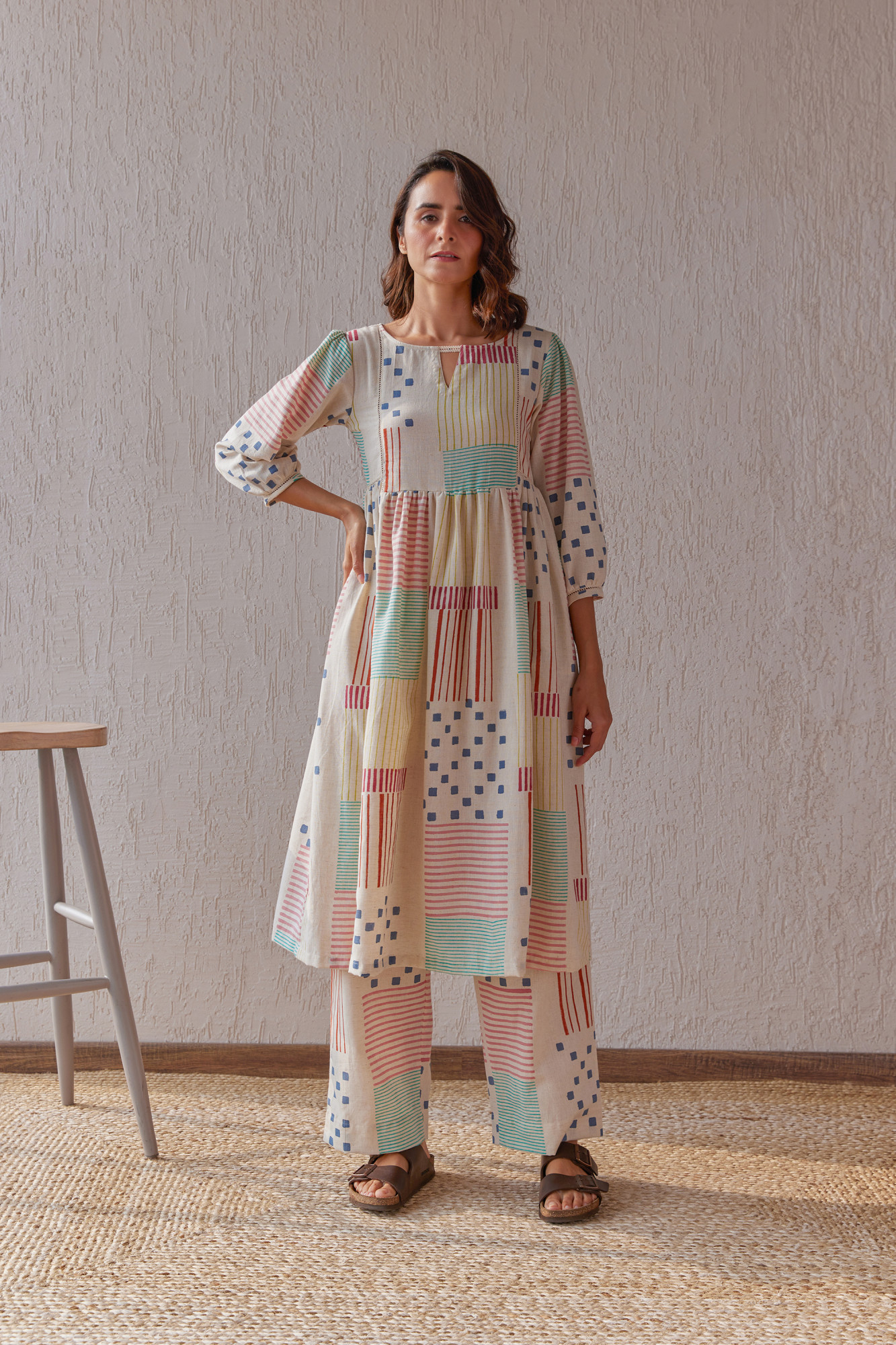 Potpourrie Cotton Flax Block Printed Tunic Set