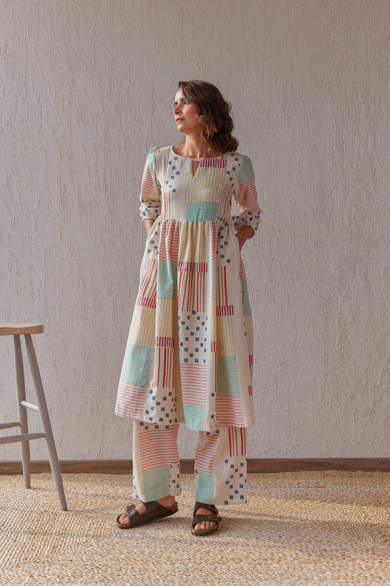 Potpourrie Cotton Flax Block Printed Tunic Set