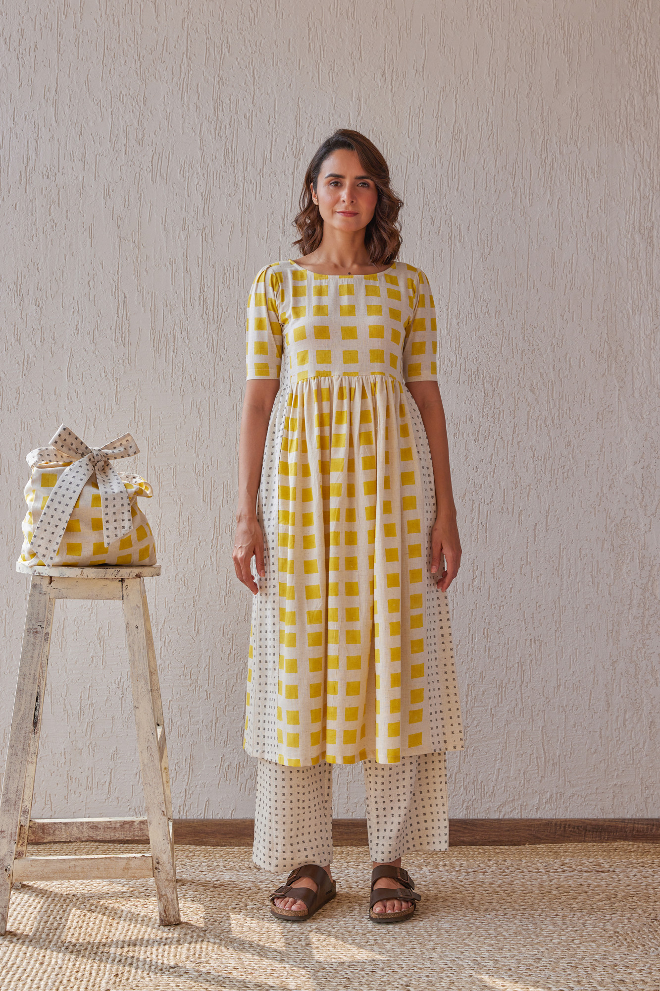 Canary Cotton Flax Block Printed Tunic Set