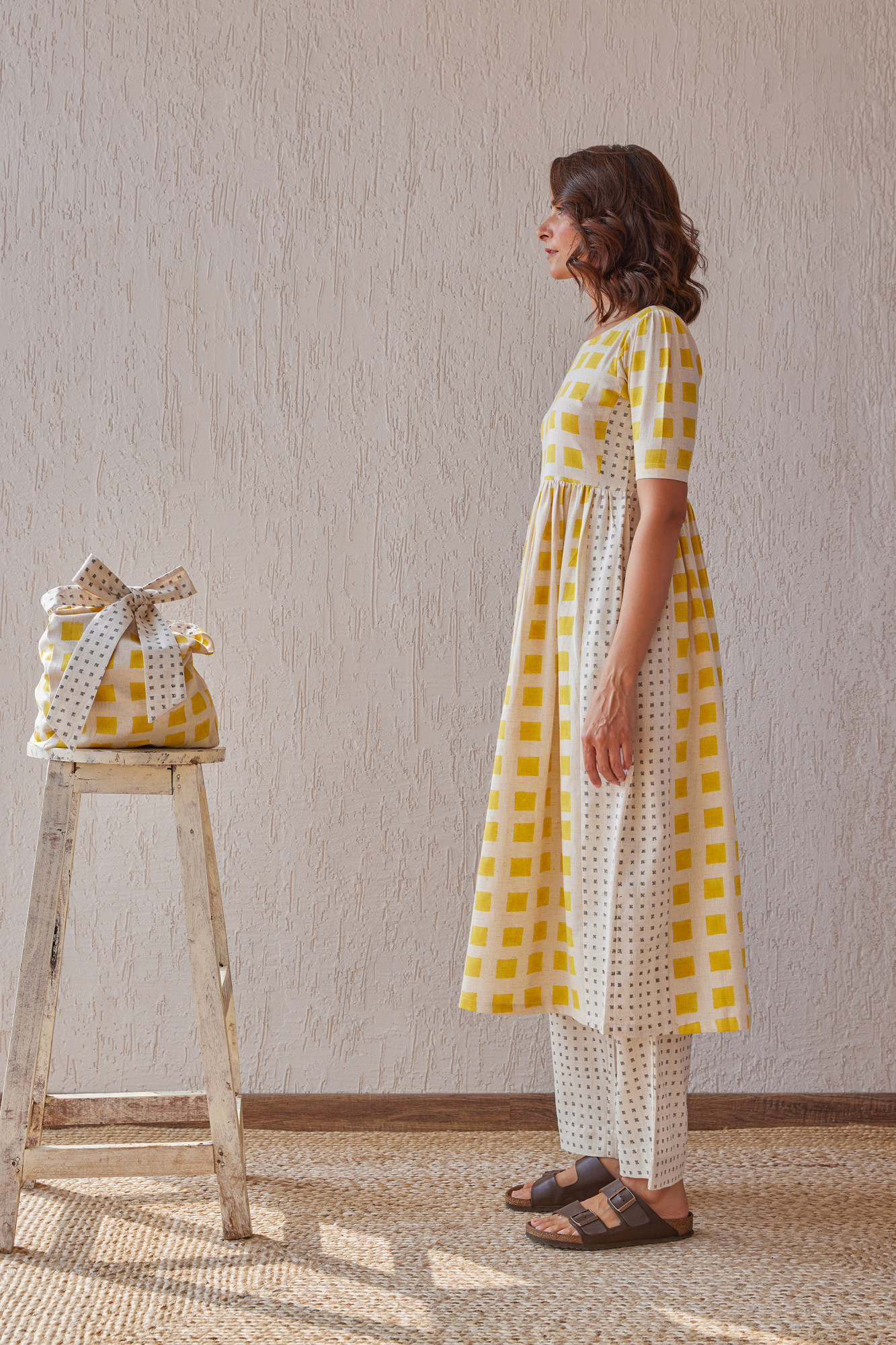 Canary Cotton Flax Block Printed Tunic Set