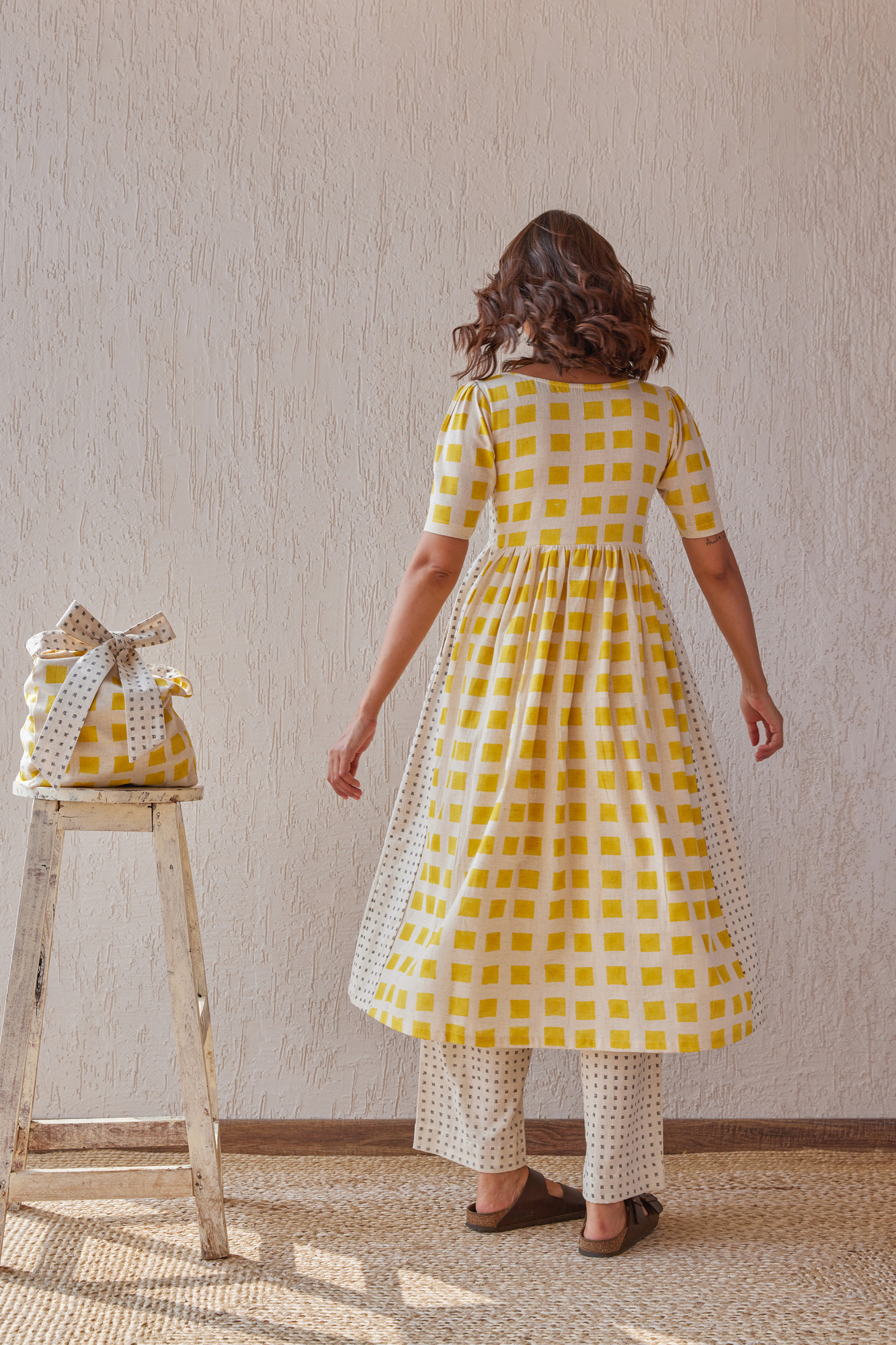 Canary Cotton Flax Block Printed Tunic Set