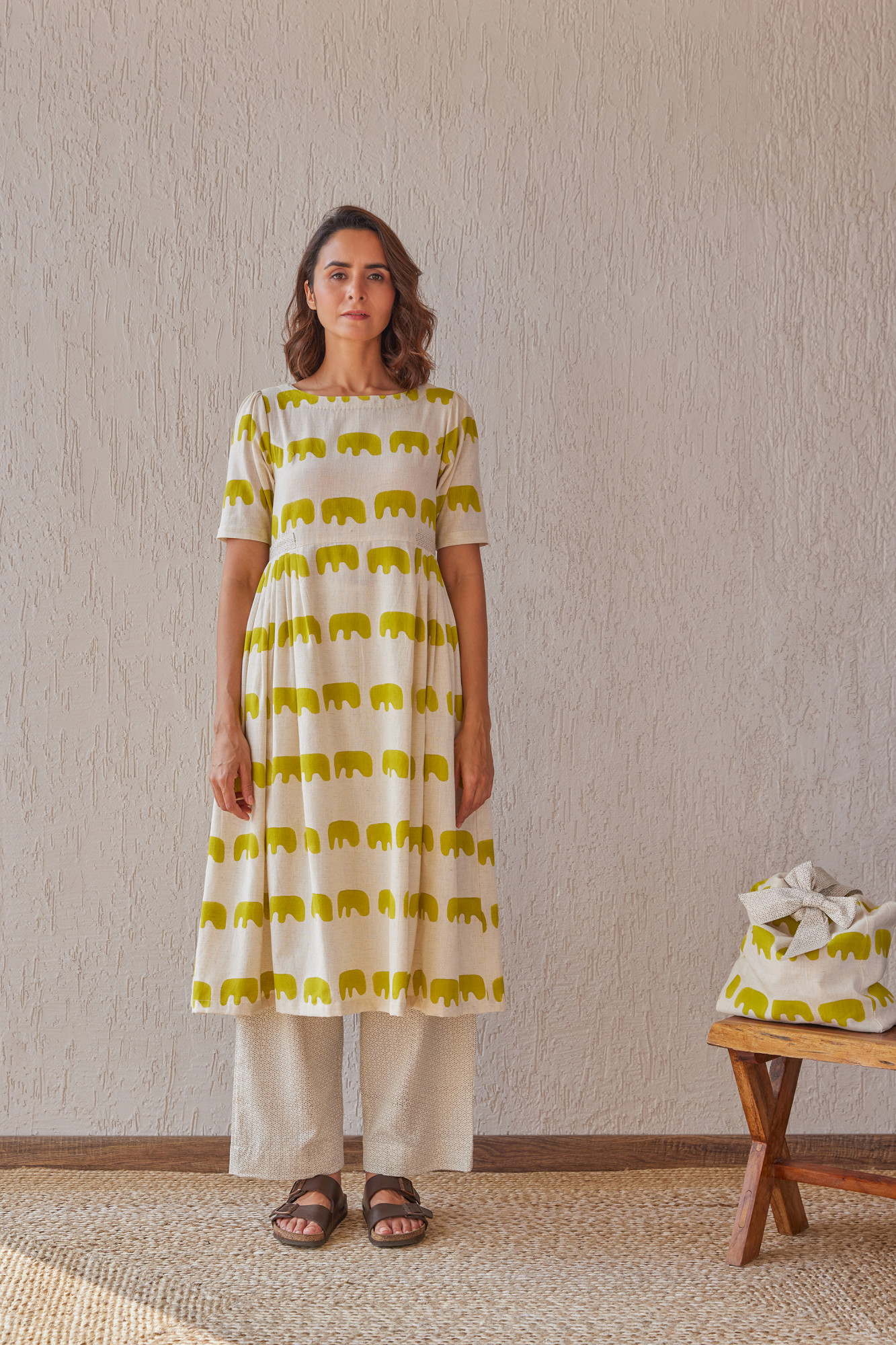 Ellie Cotton Flax Block Printed Tunic Set