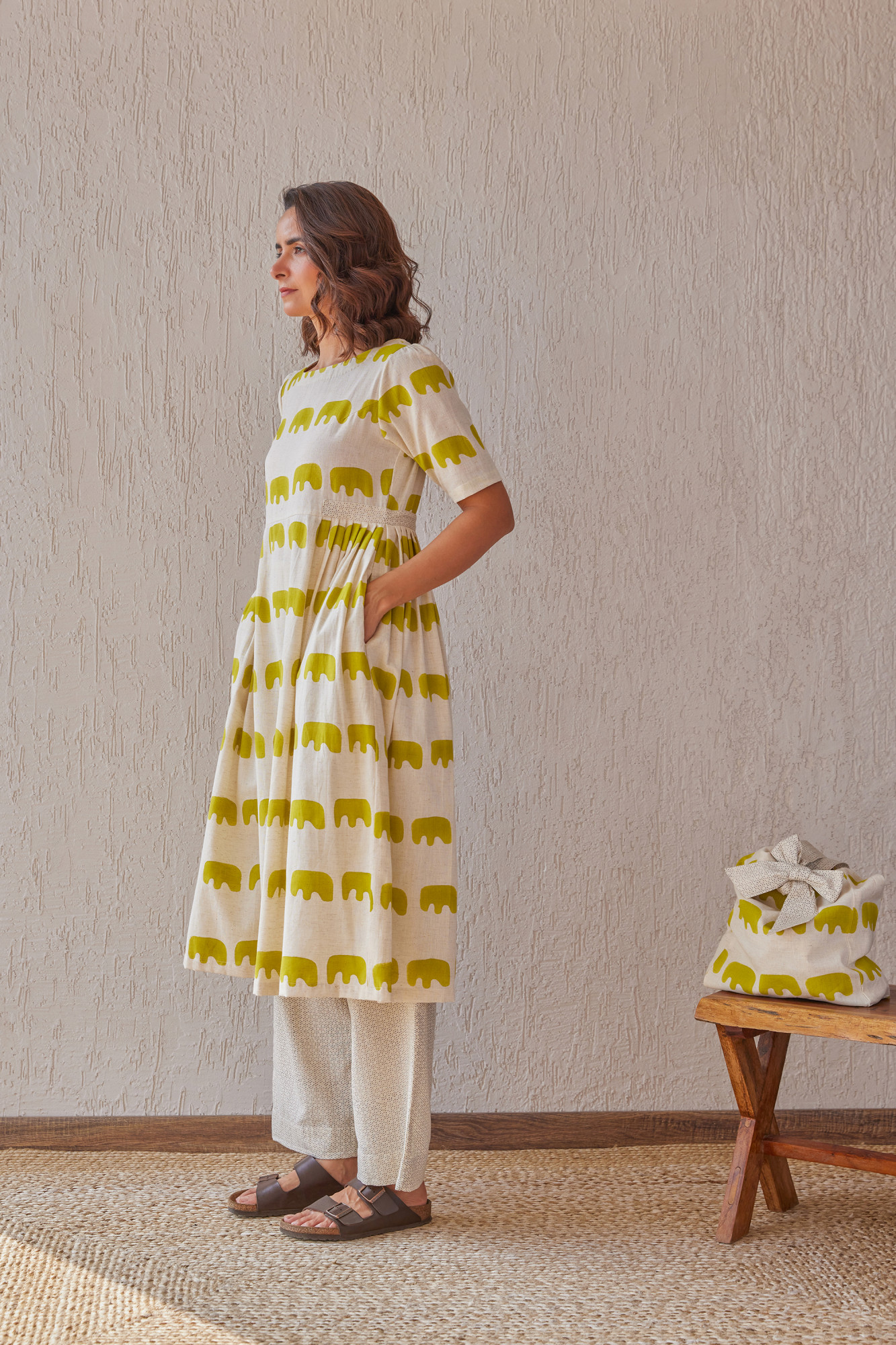 Ellie Cotton Flax Block Printed Tunic Set