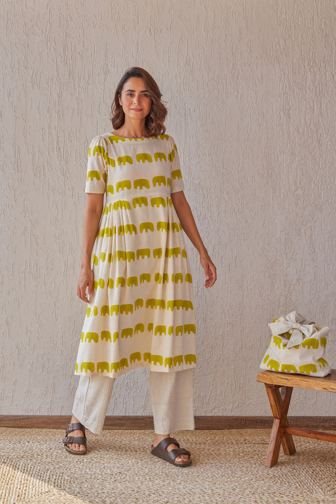 Ellie Cotton Flax Block Printed Tunic Set