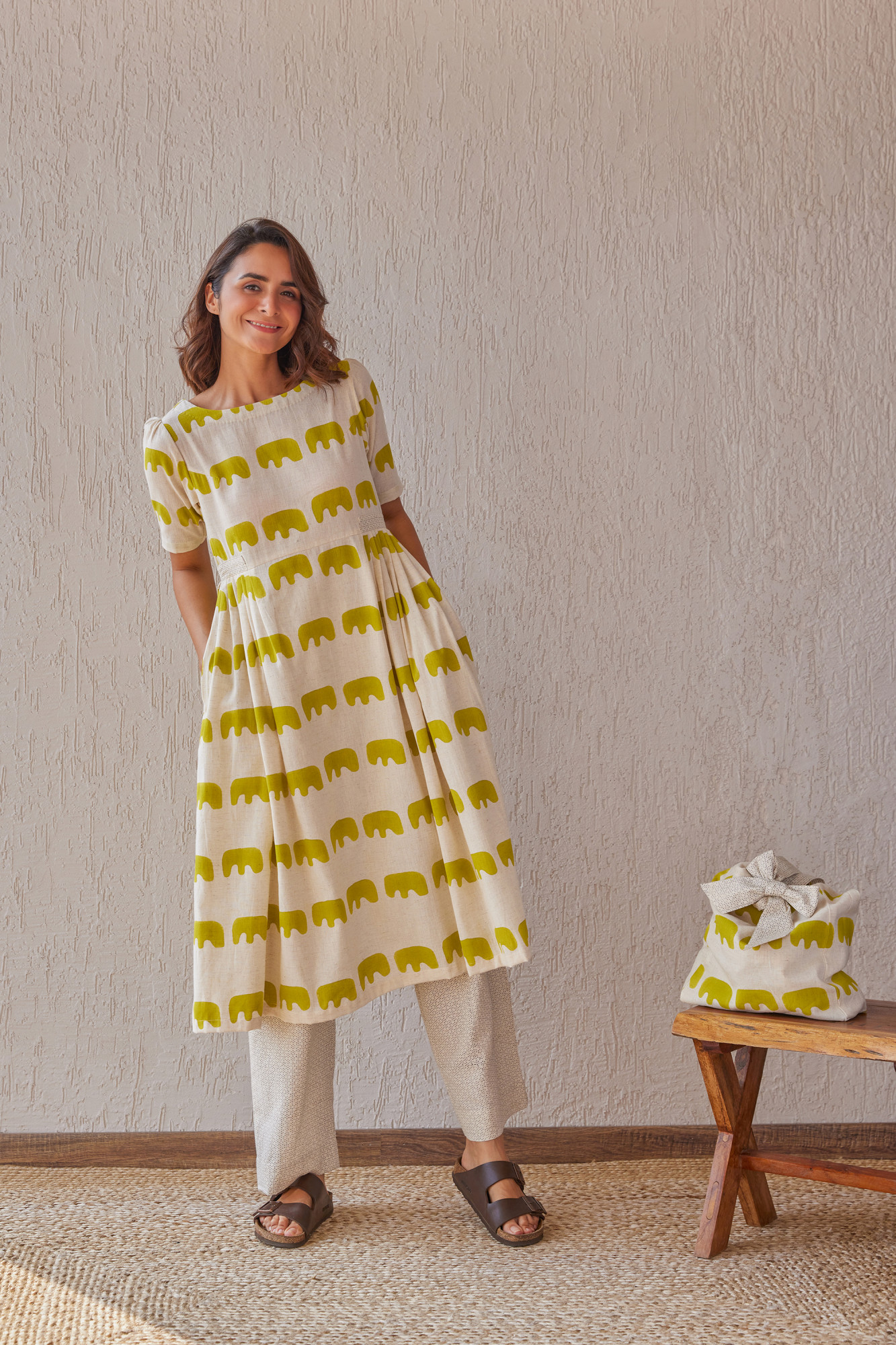 Ellie Cotton Flax Block Printed Tunic Set