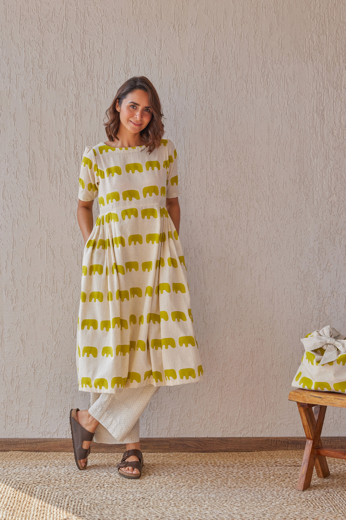 Ellie Cotton Flax Block Printed Tunic Set