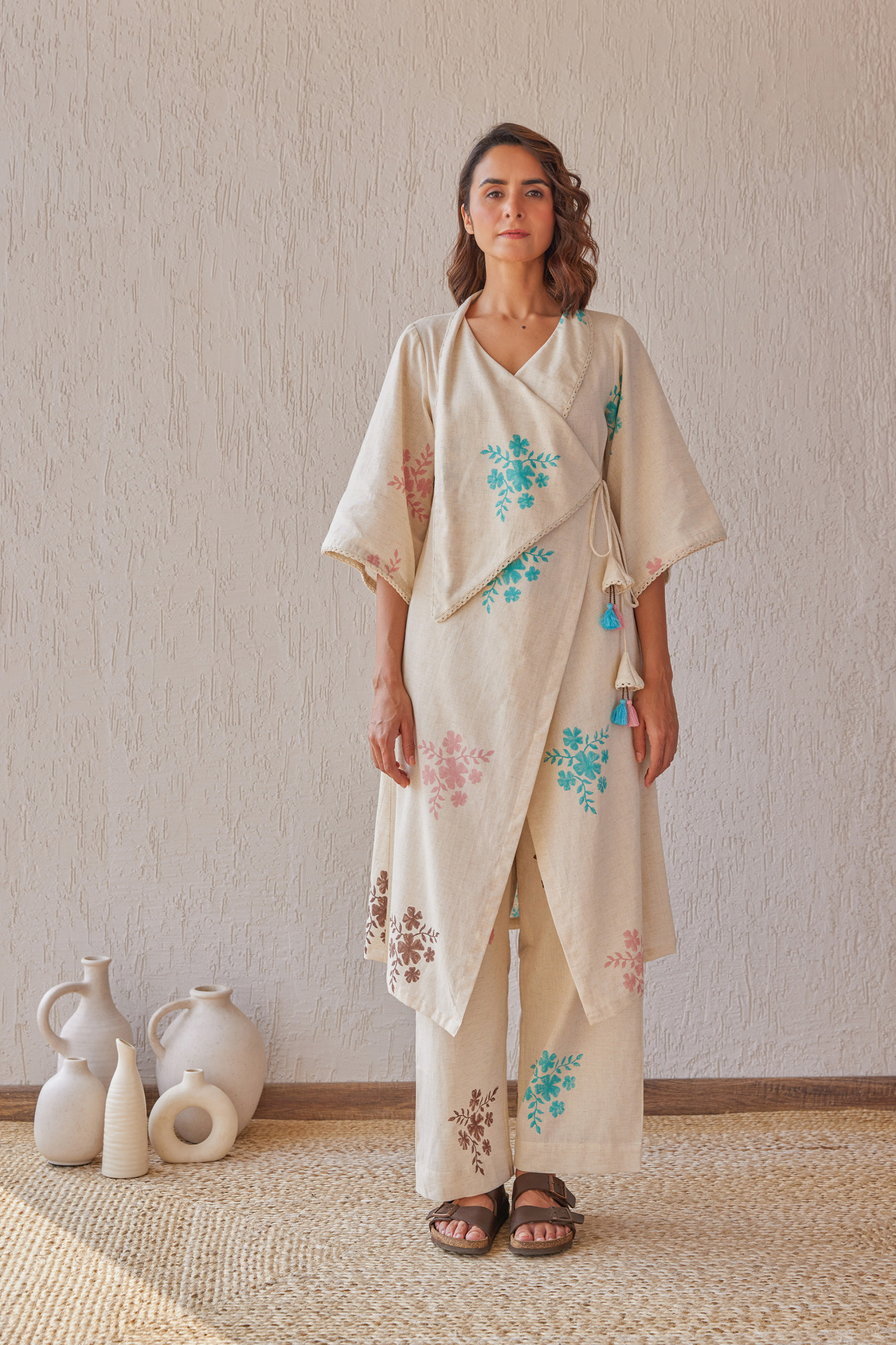 Rosette Cotton Flax Block Printed Tunic Set