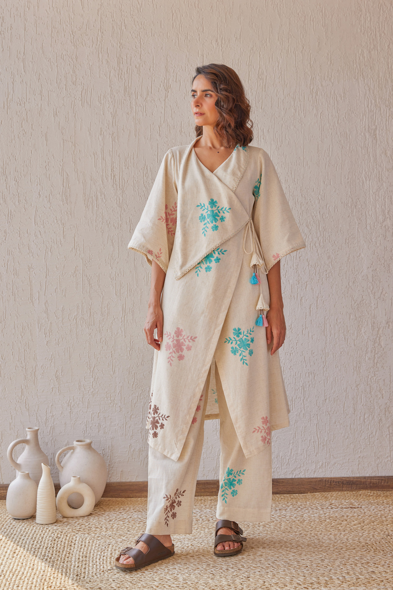 Rosette Cotton Flax Block Printed Tunic Set