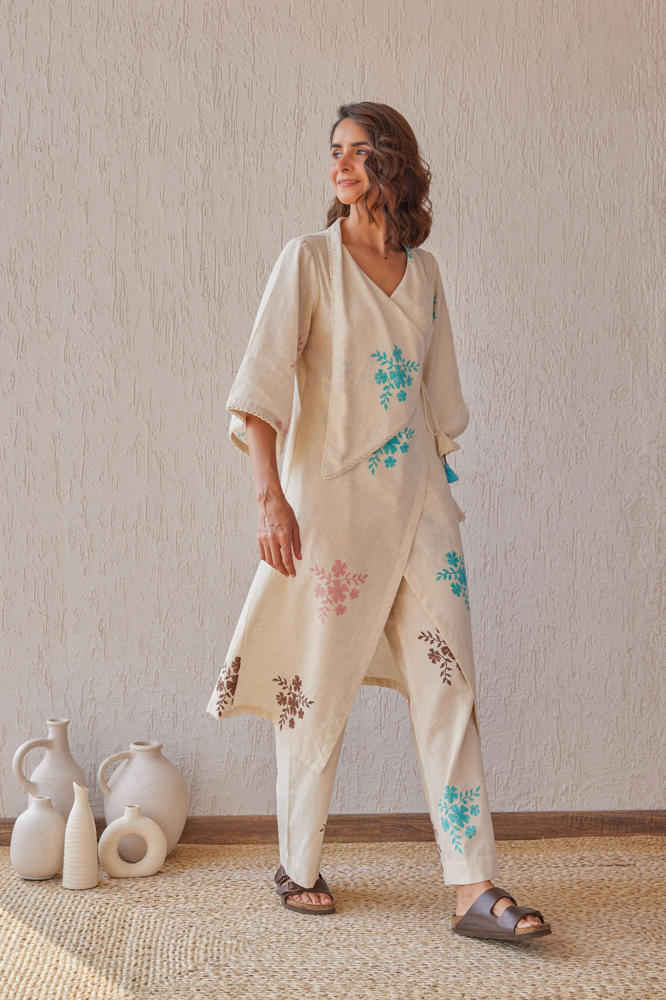 Rosette Cotton Flax Block Printed Tunic Set