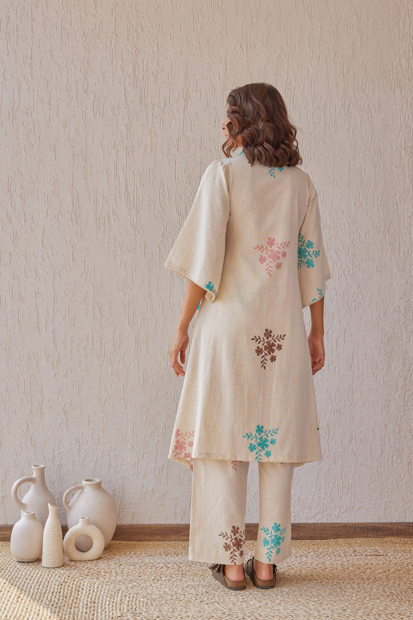 Rosette Cotton Flax Block Printed Tunic Set