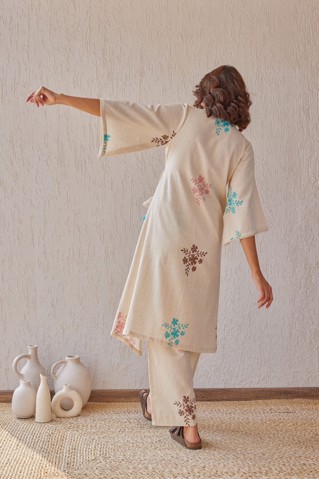 Rosette Cotton Flax Block Printed Tunic Set