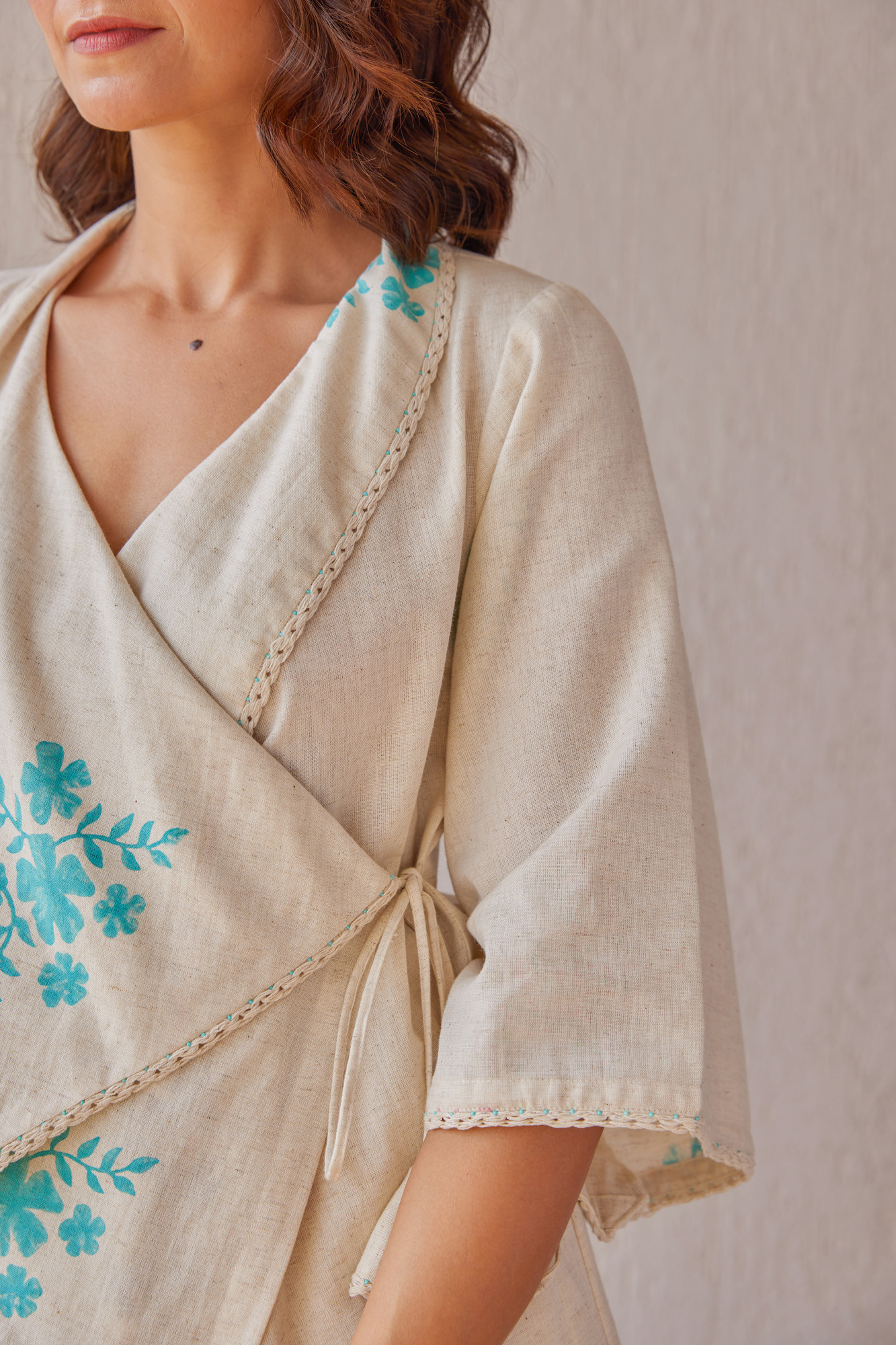 Rosette Cotton Flax Block Printed Tunic Set