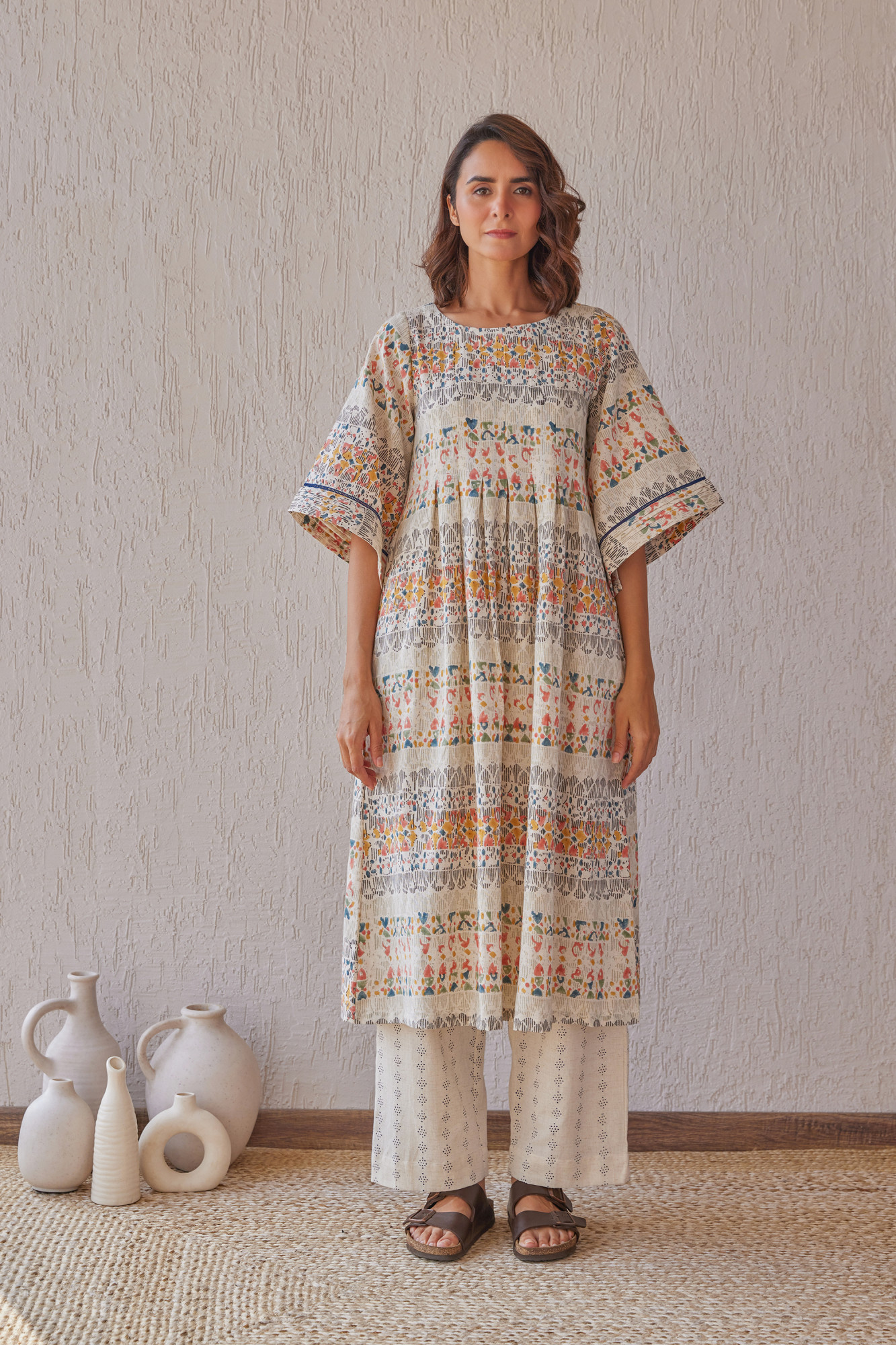 Montage Cotton Flax Block Printed Tunic Set