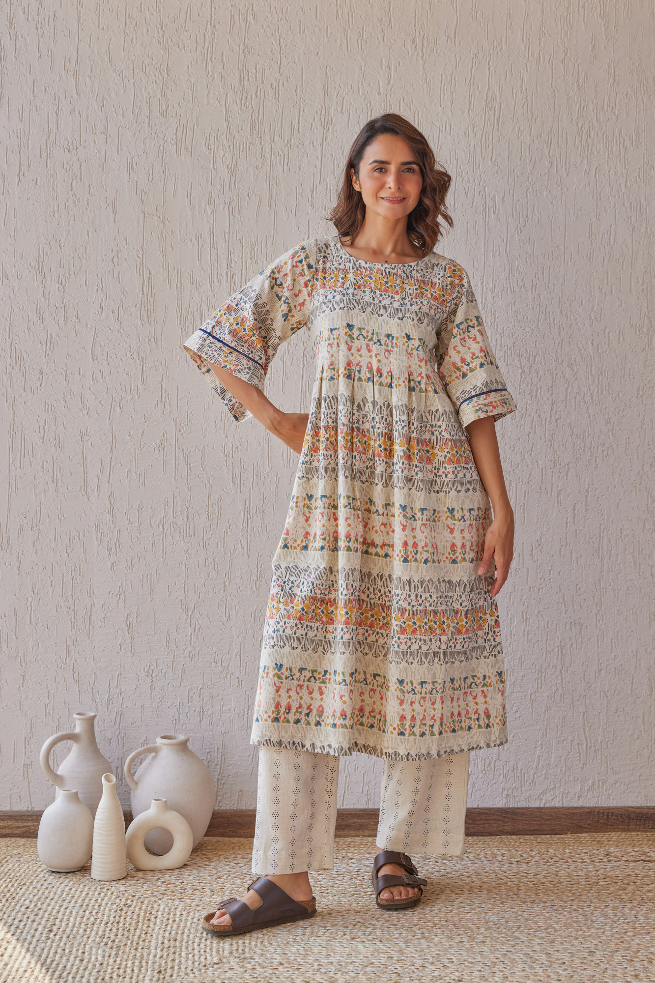 Montage Cotton Flax Block Printed Tunic Set