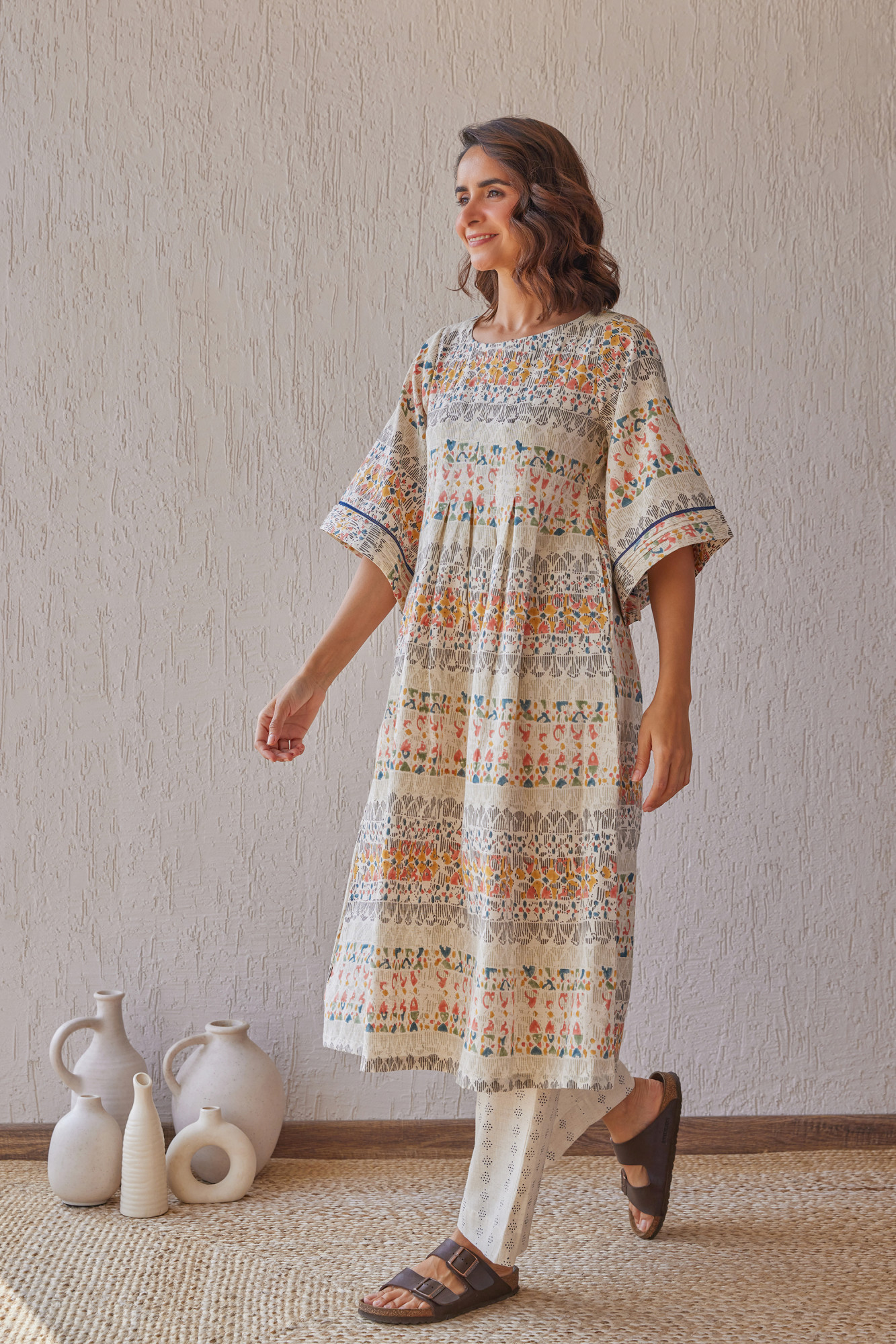 Montage Cotton Flax Block Printed Tunic Set