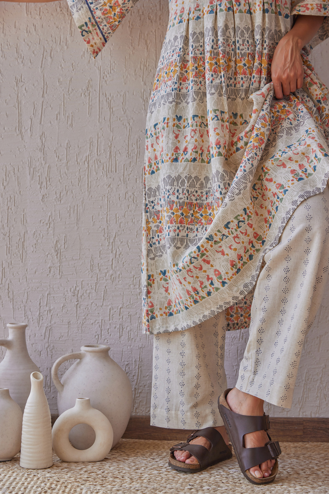 Montage Cotton Flax Block Printed Tunic Set