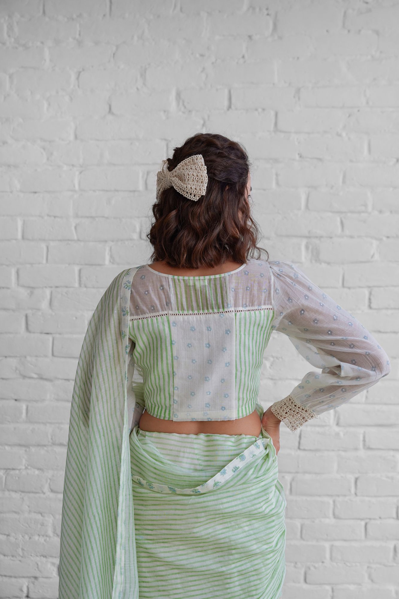 Salvia Chanderi Block Printed Saree Blouse Set