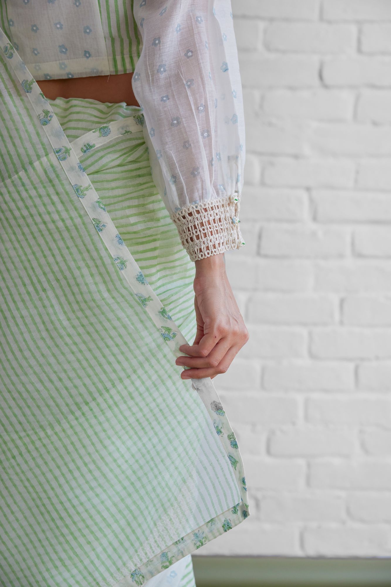 Salvia Chanderi Block Printed Saree Blouse Set