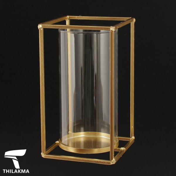 Metal Box Frame Glass Candle Holder