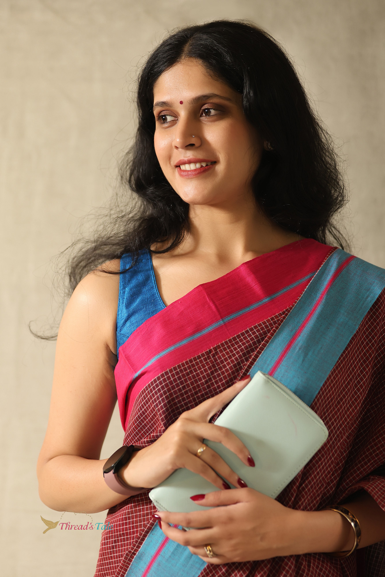 Rust Red Handwoven Cotton Checks Saree With Contrast Border