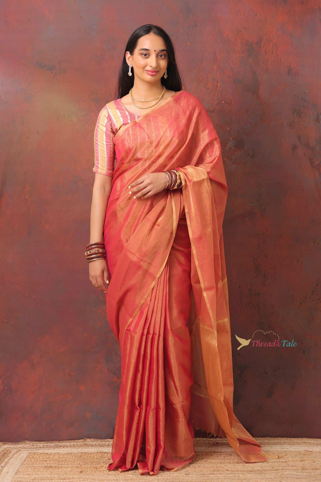 Red Golden Handwoven Maheshwari Saree