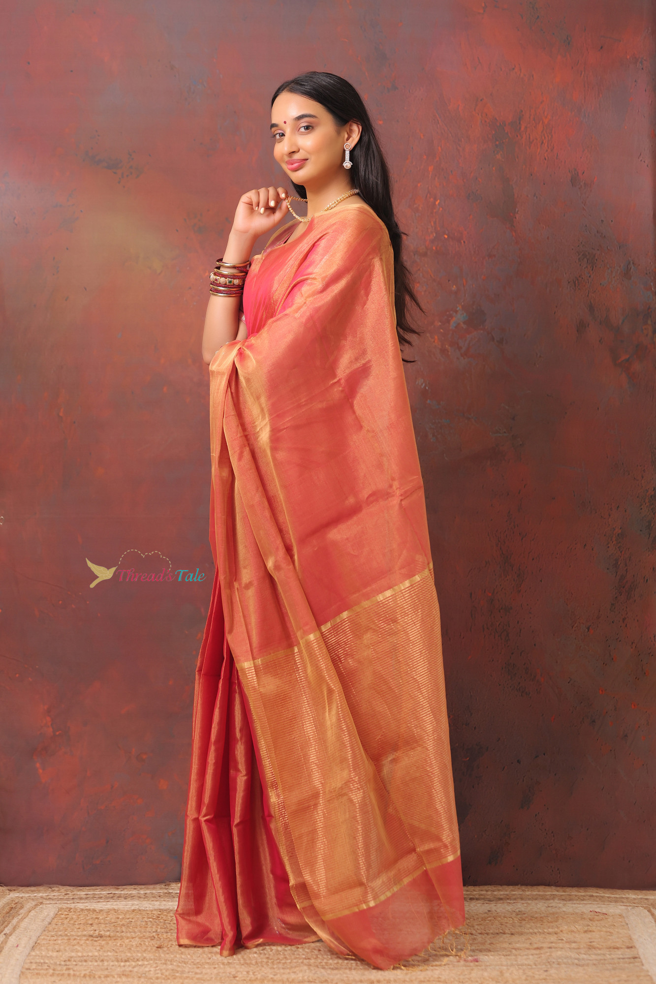 Red Golden Handwoven Maheshwari Saree