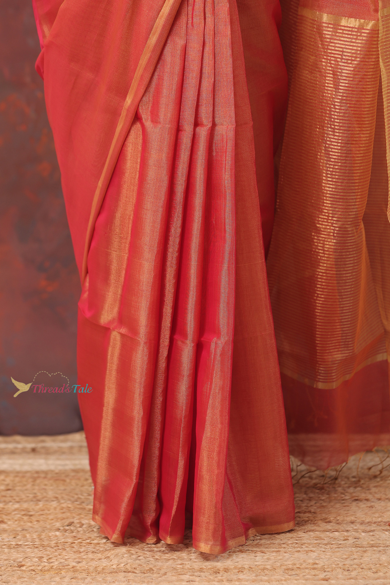 Red Golden Handwoven Maheshwari Saree