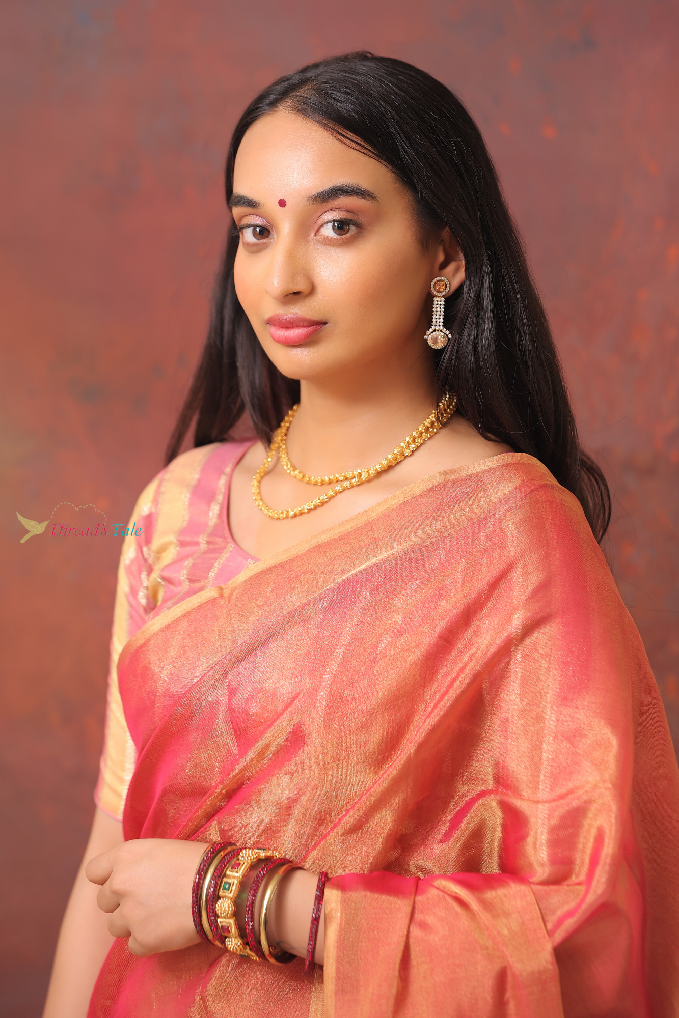 Red Golden Handwoven Maheshwari Saree