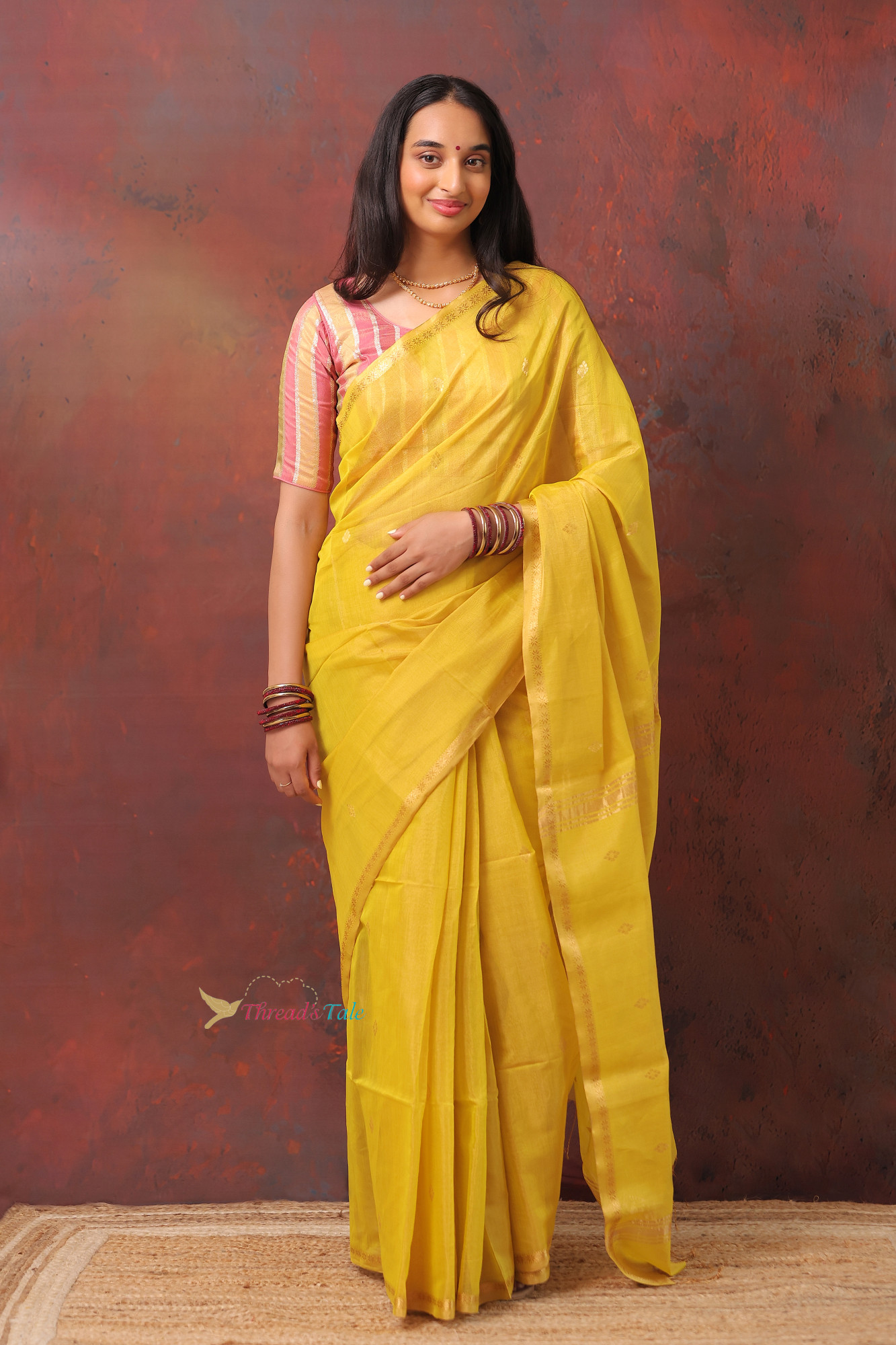 Sunshine Yellow Golden Handwoven Tissue Saree