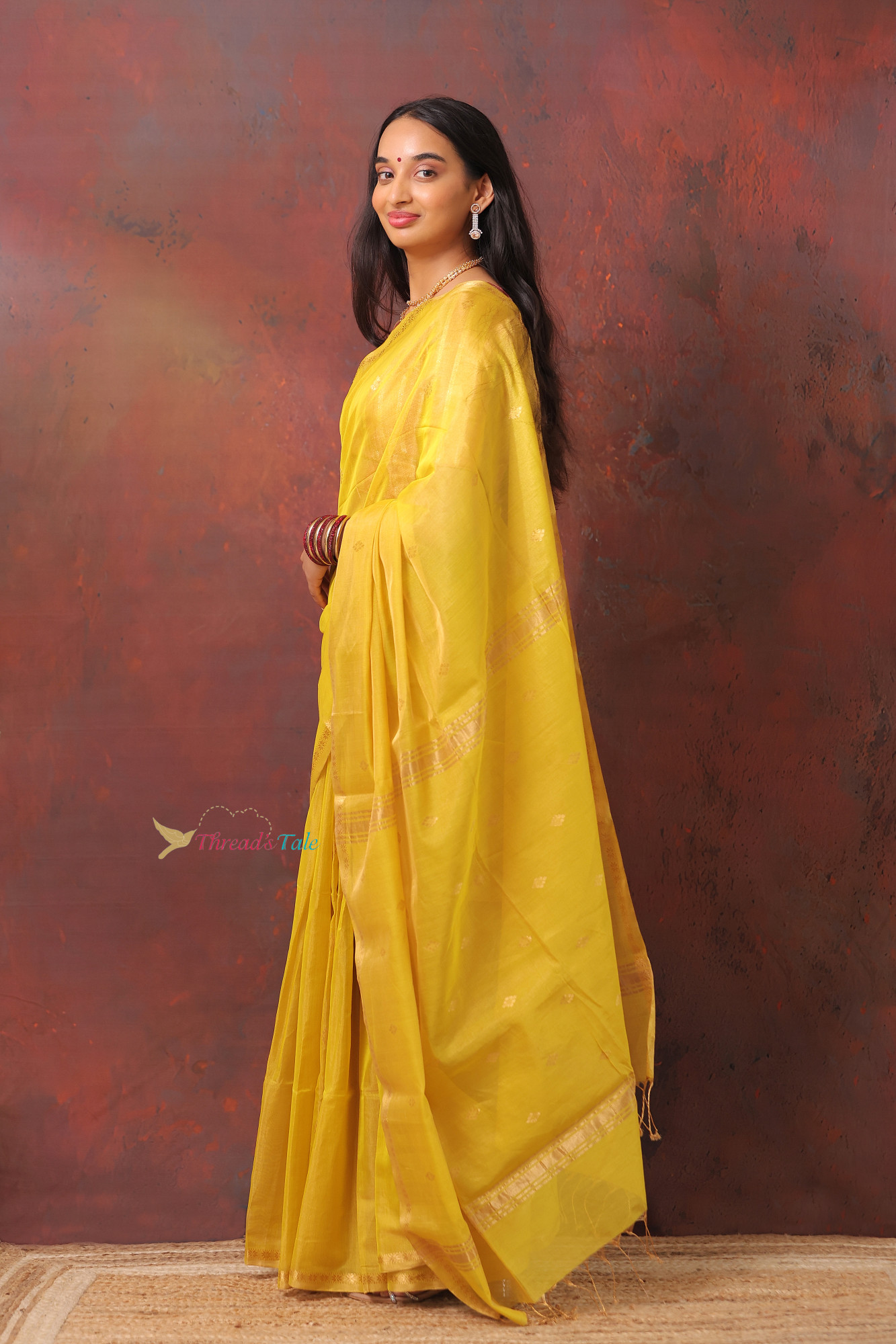 Sunshine Yellow Golden Handwoven Tissue Saree
