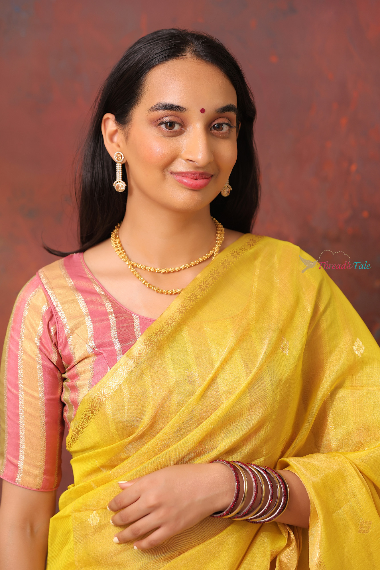 Sunshine Yellow Golden Handwoven Tissue Saree