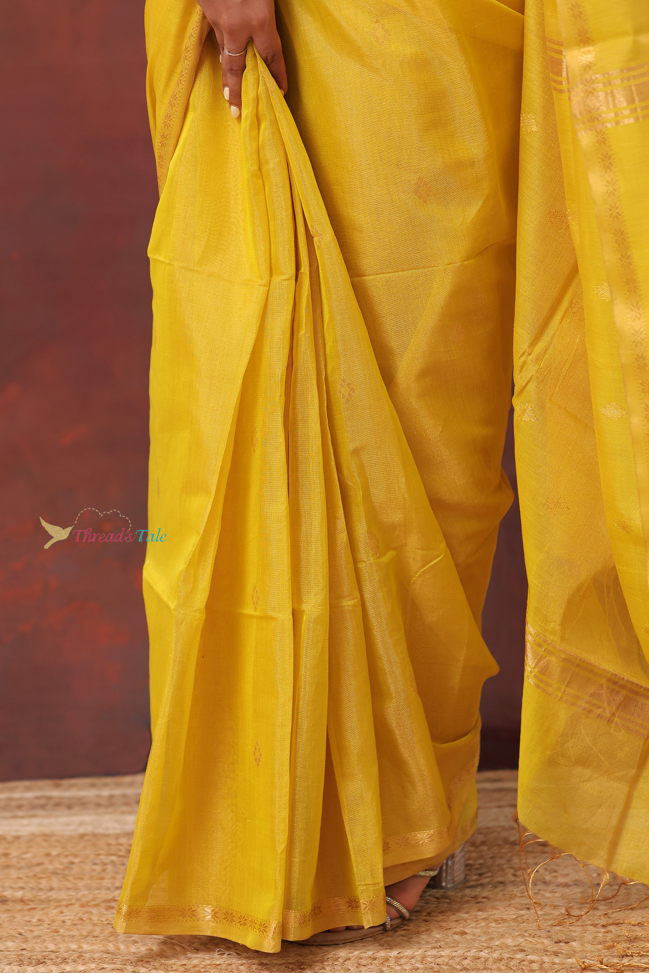 Sunshine Yellow Golden Handwoven Tissue Saree