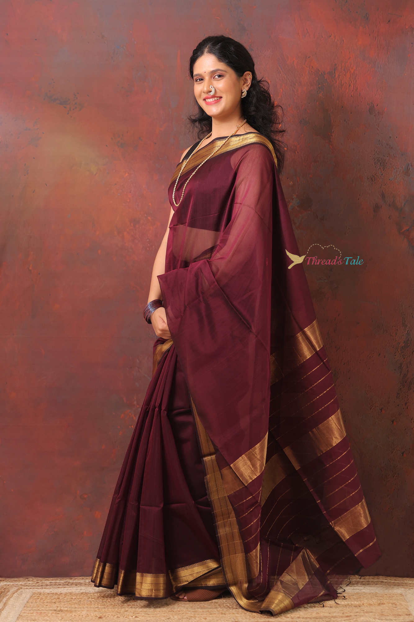 Violet Handwoven Silk By Cotton Maheshwari Saree