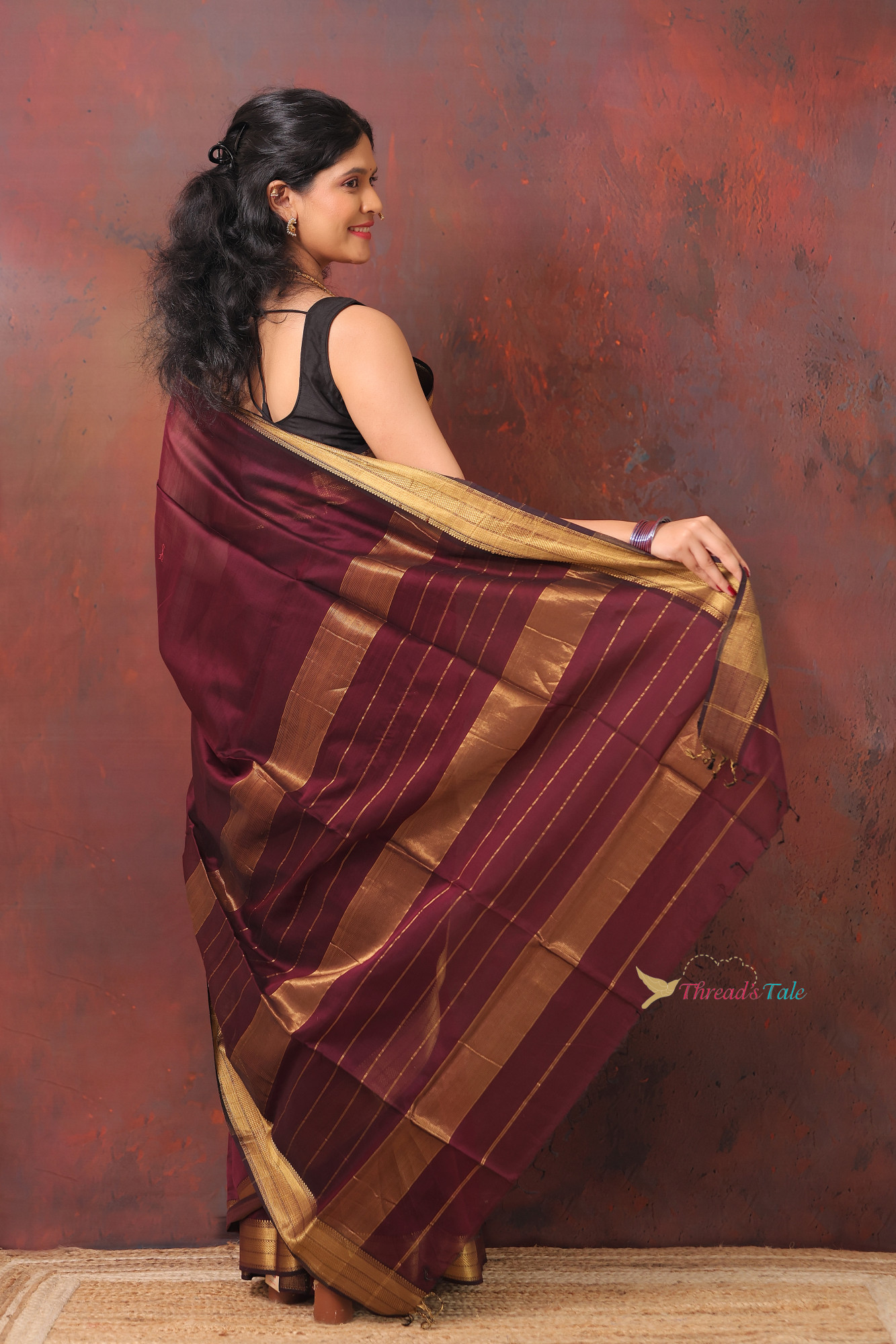 Violet Handwoven Silk By Cotton Maheshwari Saree