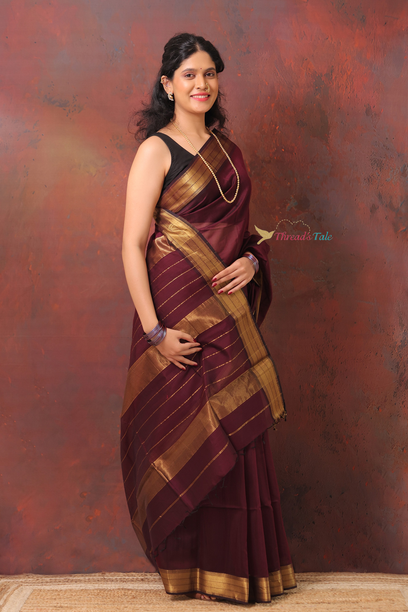 Violet Handwoven Silk By Cotton Maheshwari Saree