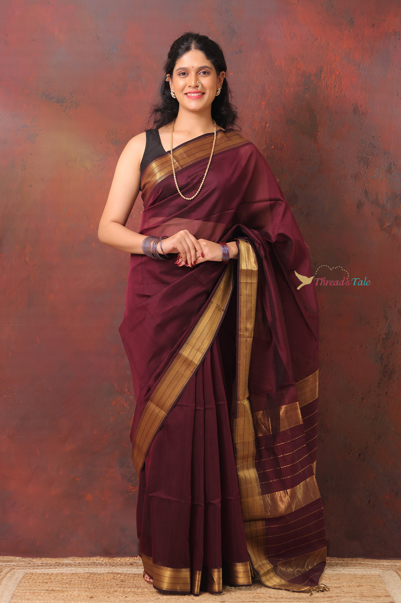 Violet Handwoven Silk By Cotton Maheshwari Saree