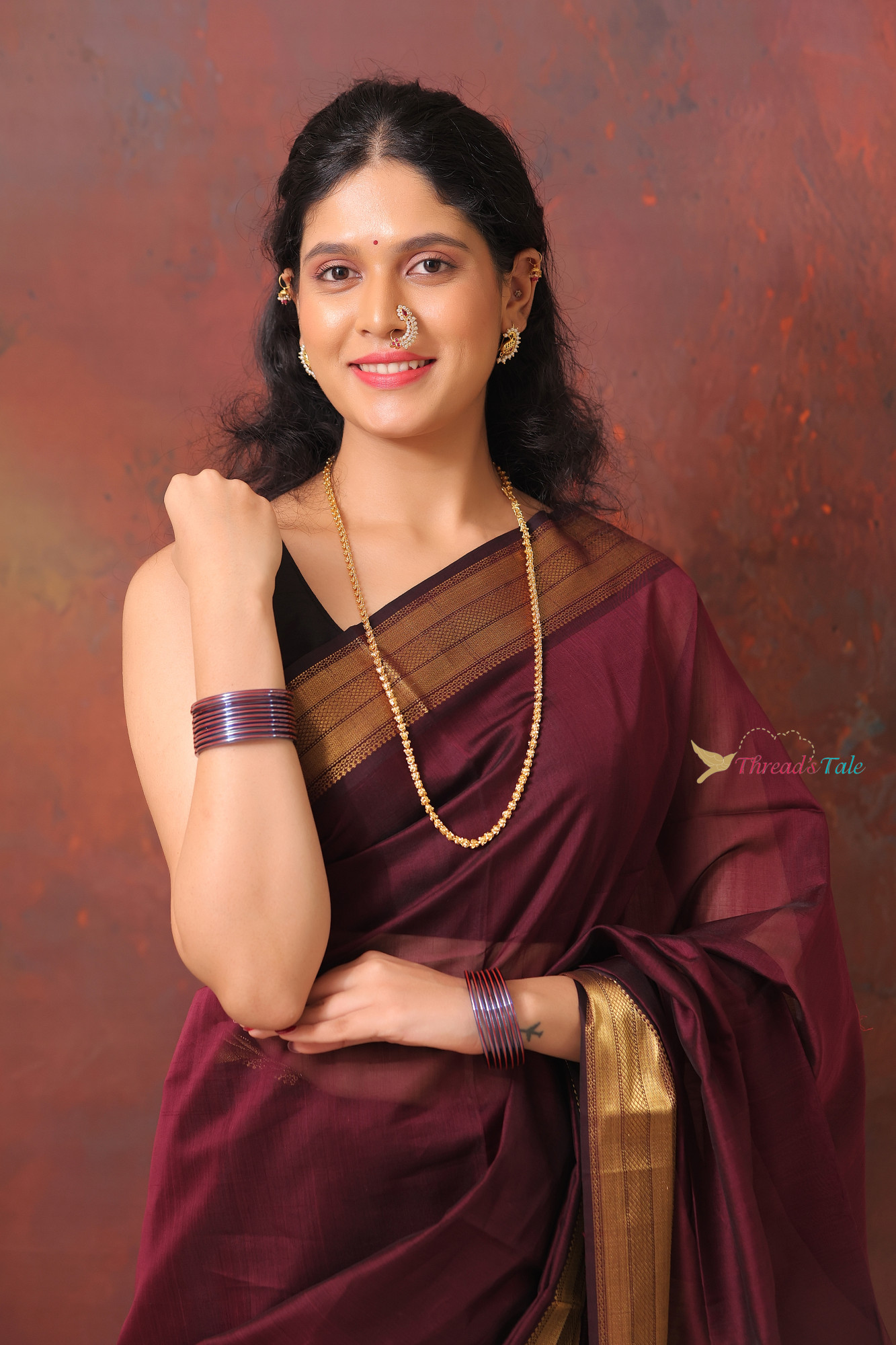 Violet Handwoven Silk By Cotton Maheshwari Saree