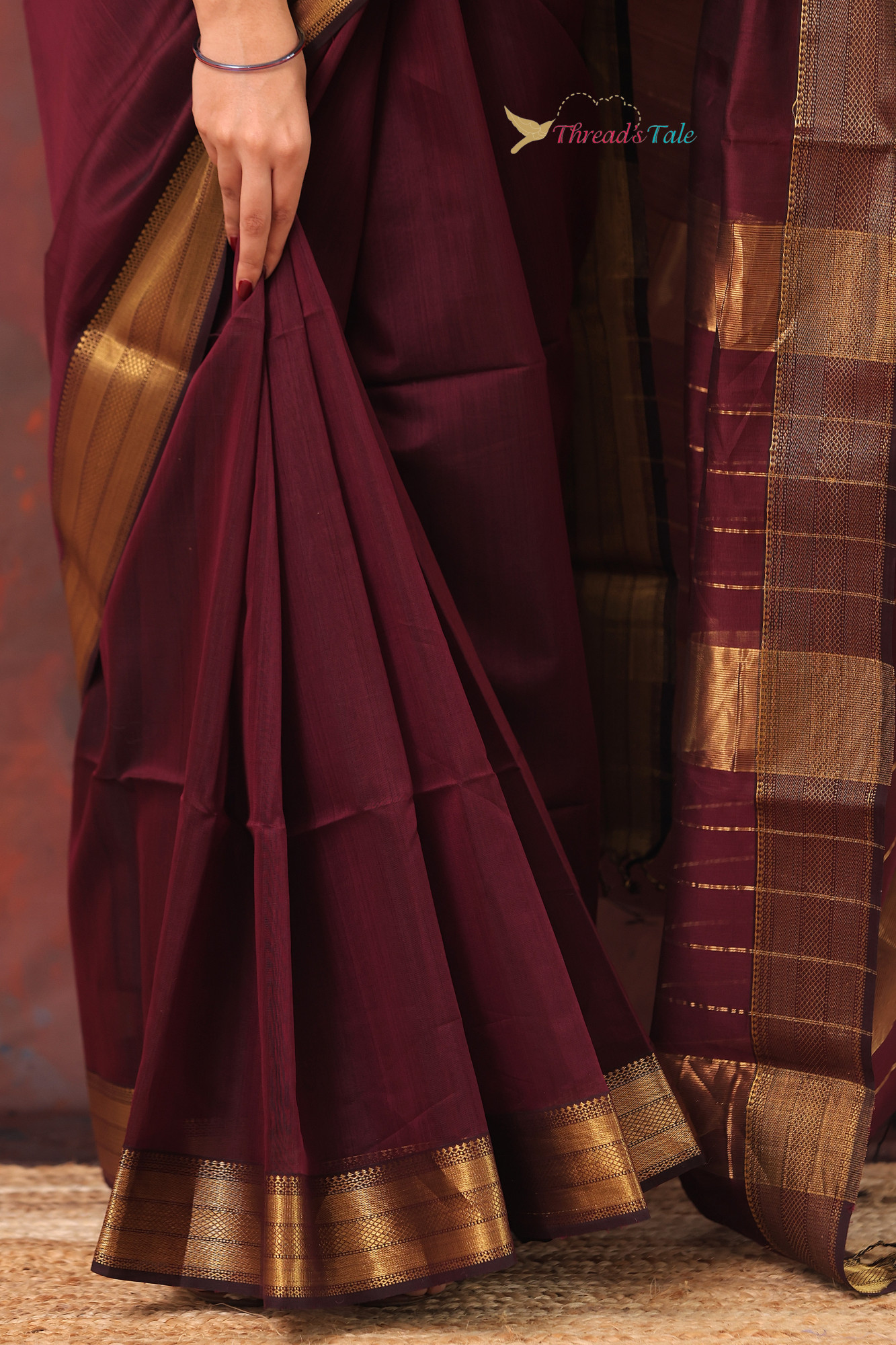 Violet Handwoven Silk By Cotton Maheshwari Saree