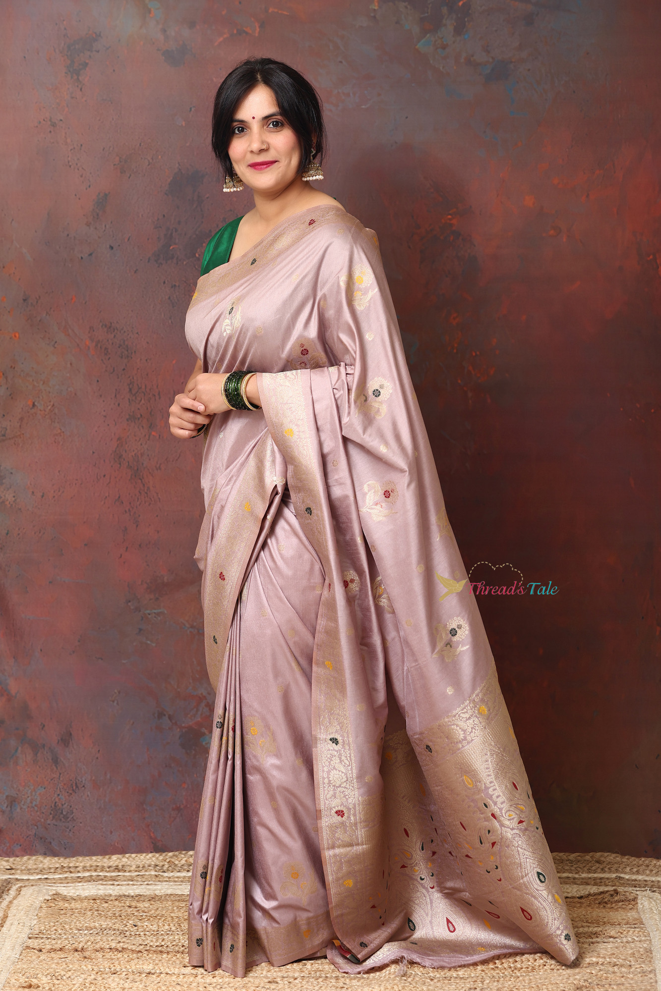 Lavender Gold Saree With Minakari Butis