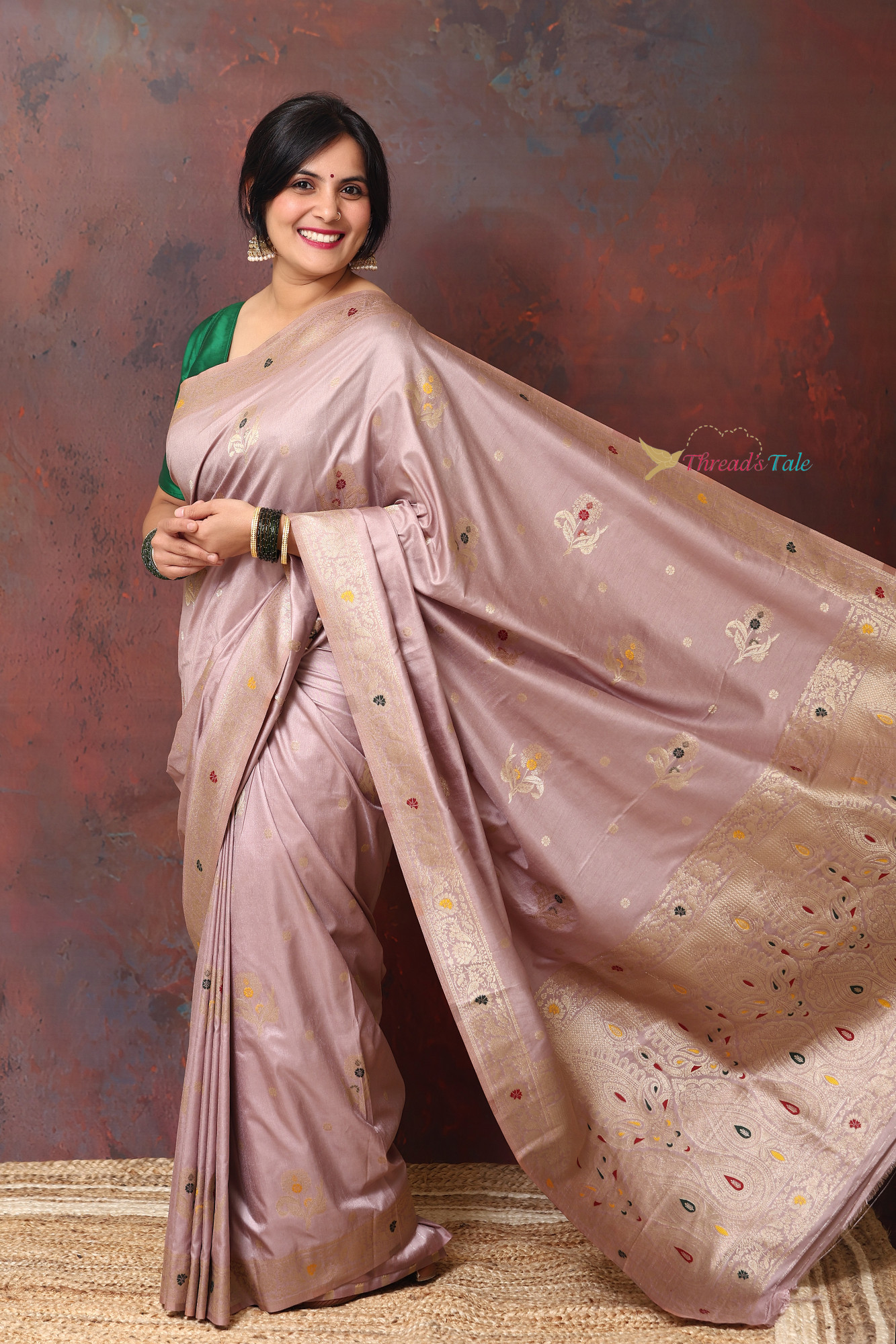 Lavender Gold Saree With Minakari Butis