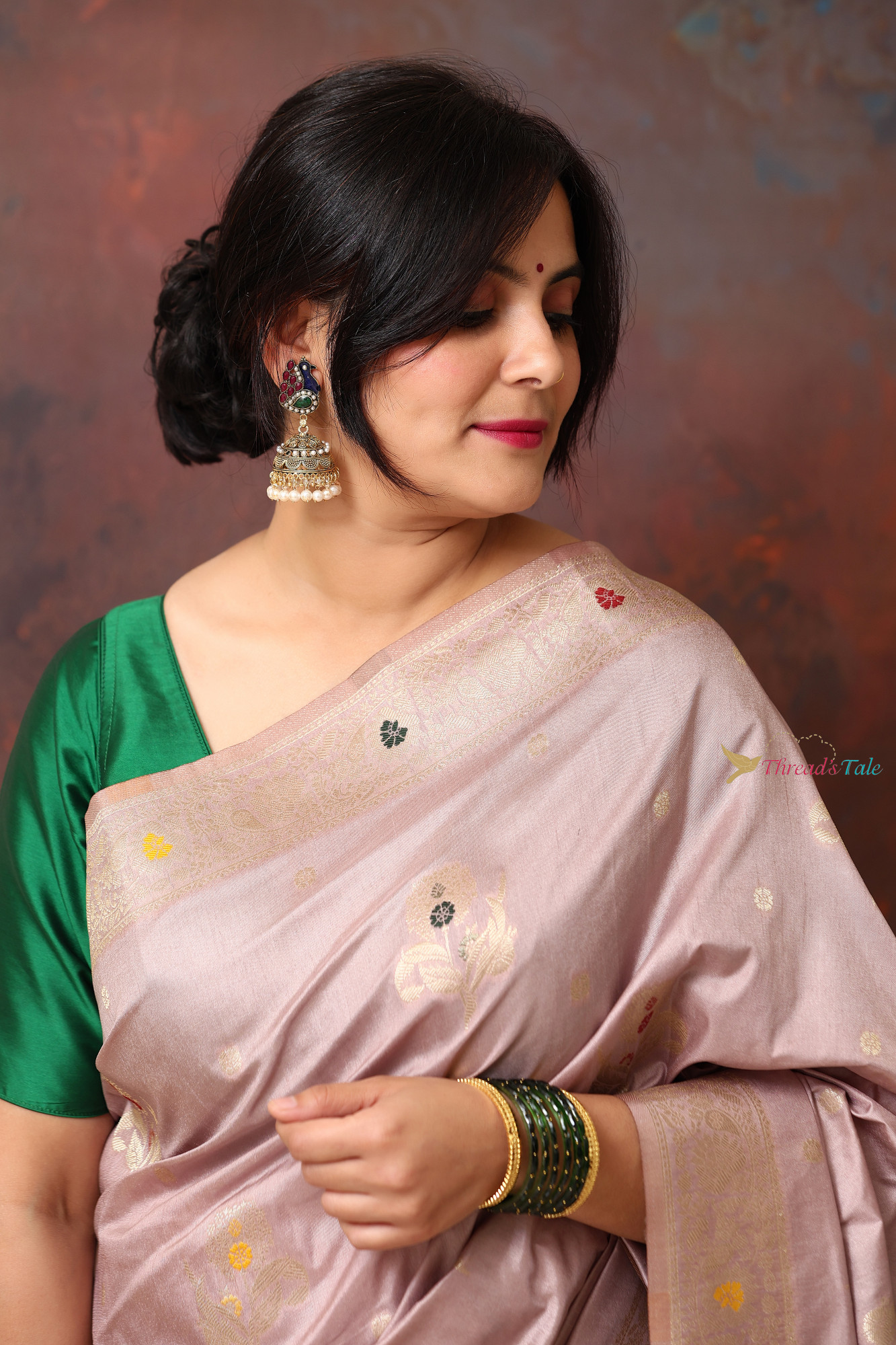 Lavender Gold Saree With Minakari Butis