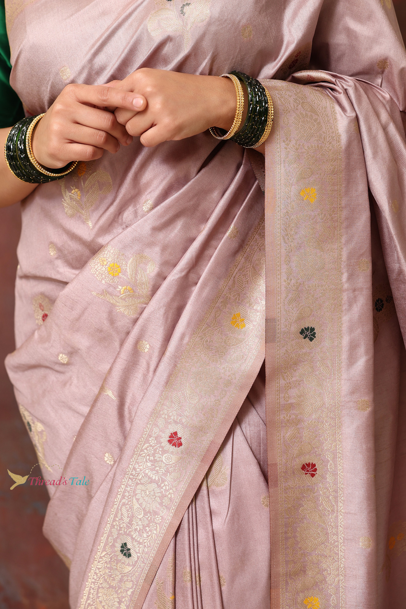 Lavender Gold Saree With Minakari Butis