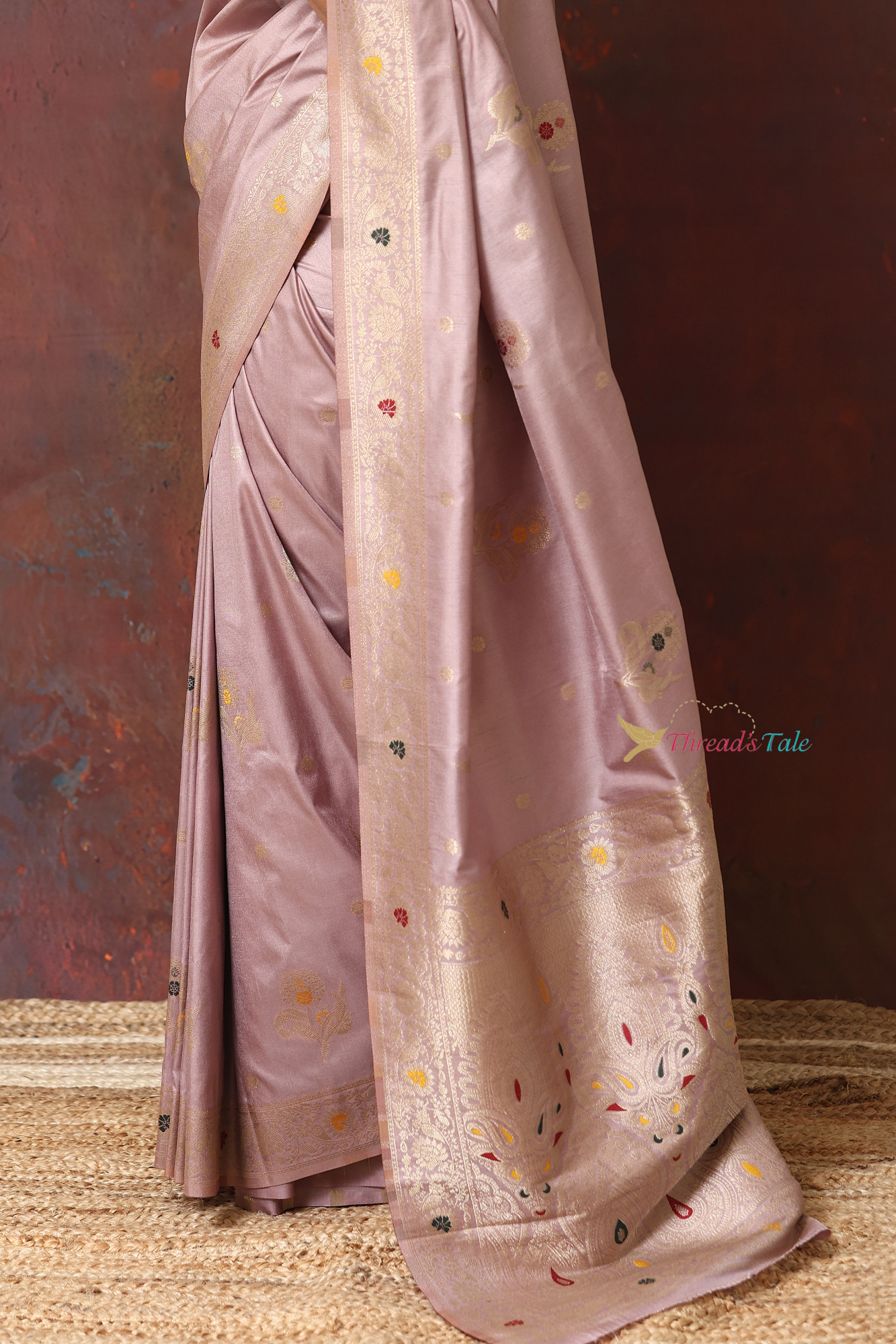 Lavender Gold Saree With Minakari Butis