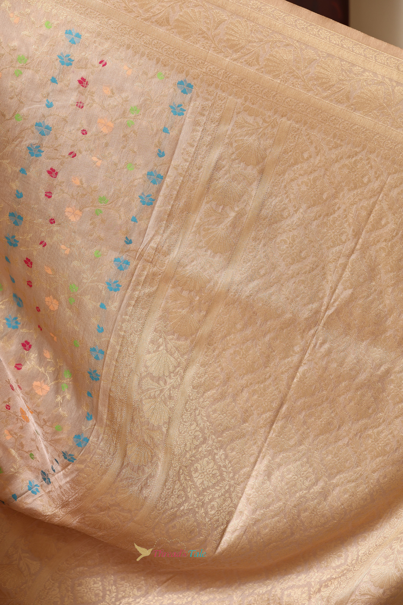 Beige Saree With Zari Minakari Butis