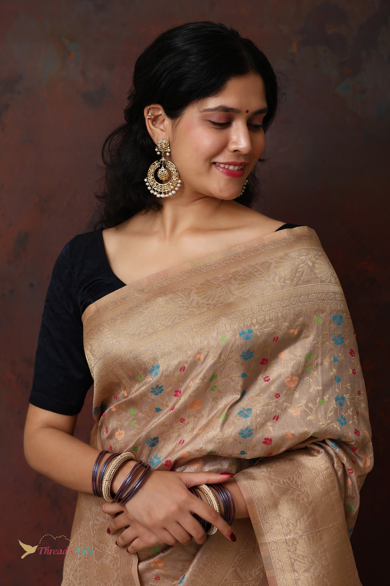 Beige Saree With Zari Minakari Butis