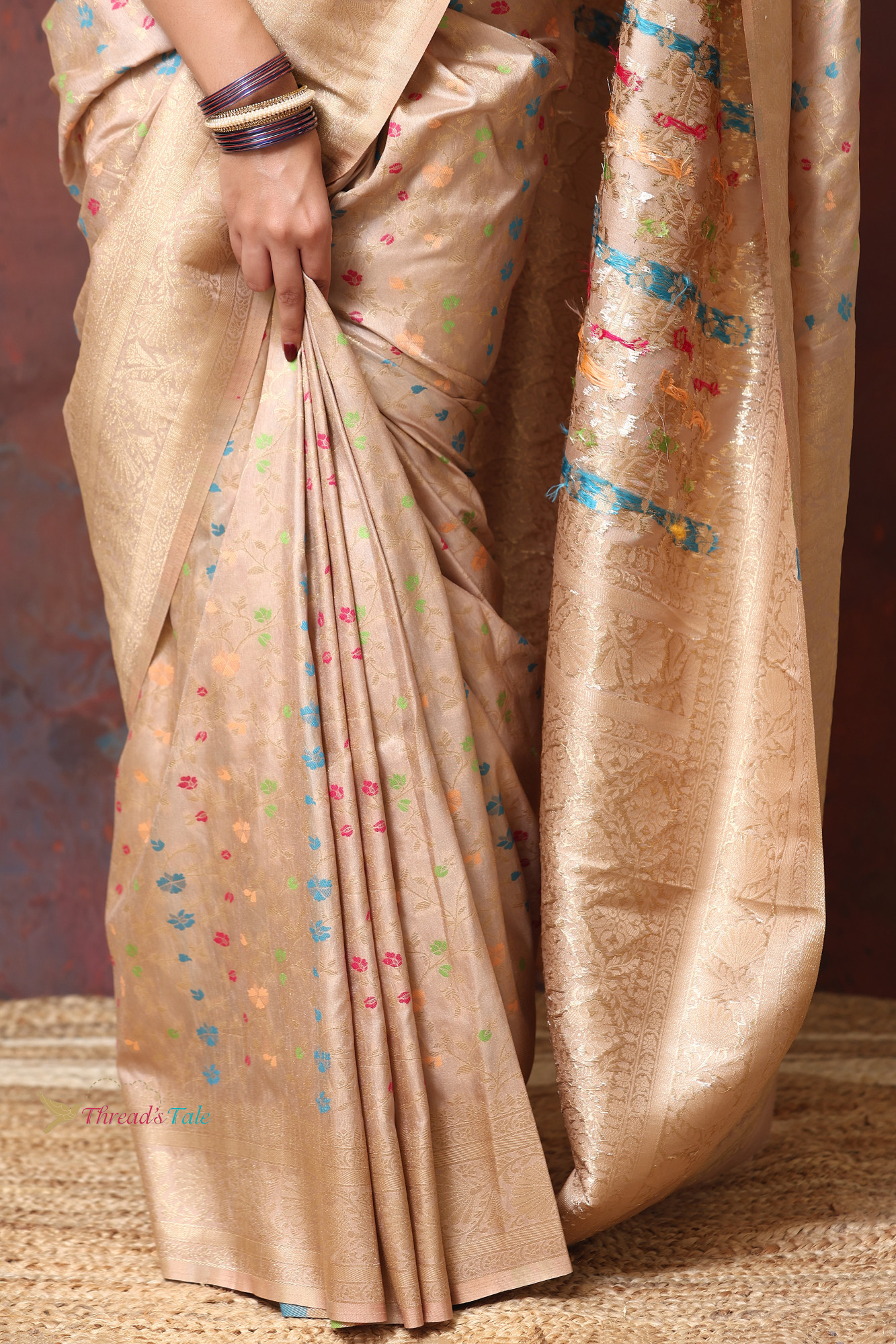 Beige Saree With Zari Minakari Butis